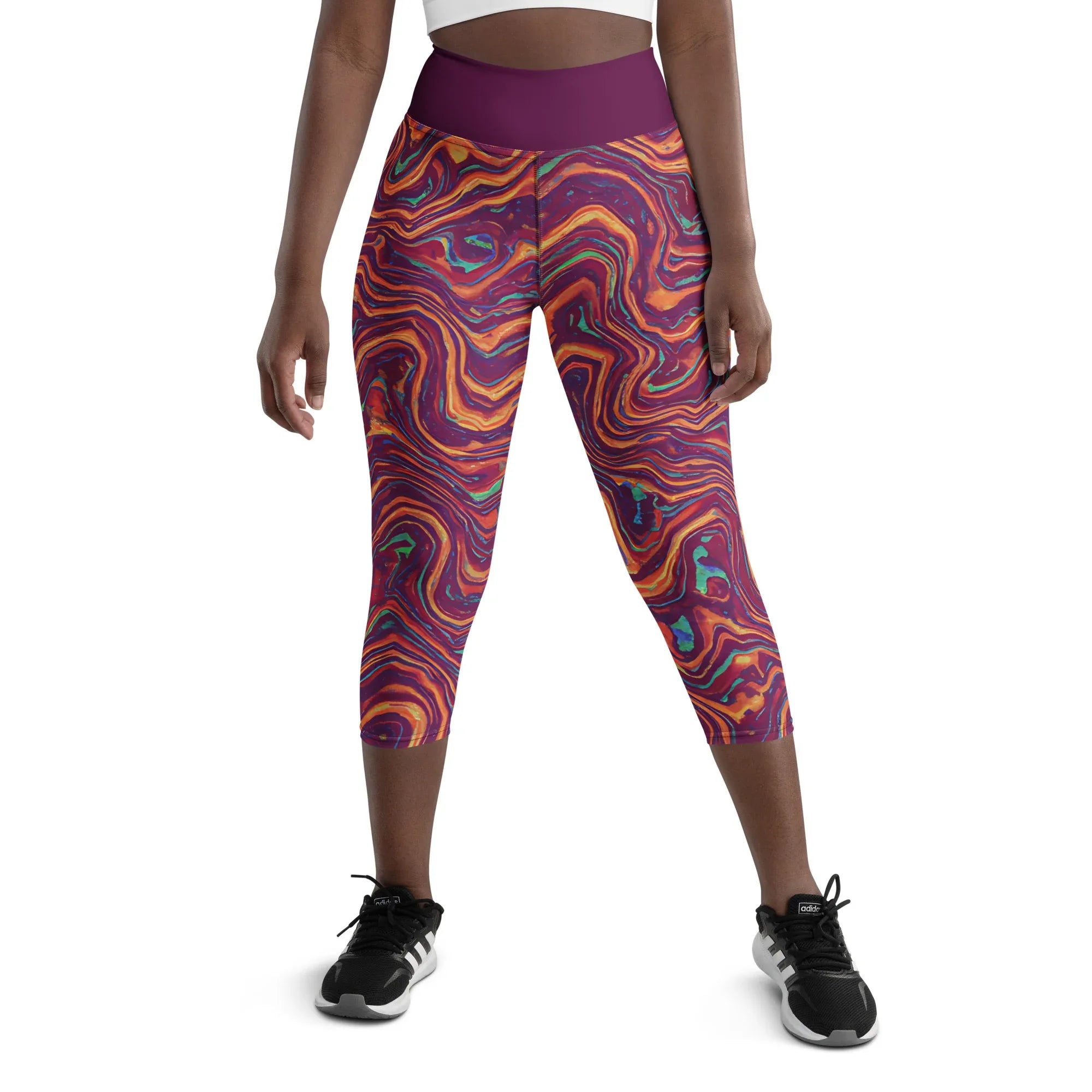 Yoga Capri Leggings Yoga Leggings AwRans Clothing all-over-print-yoga-capri-leggings-white-front-687db3b5d5de2