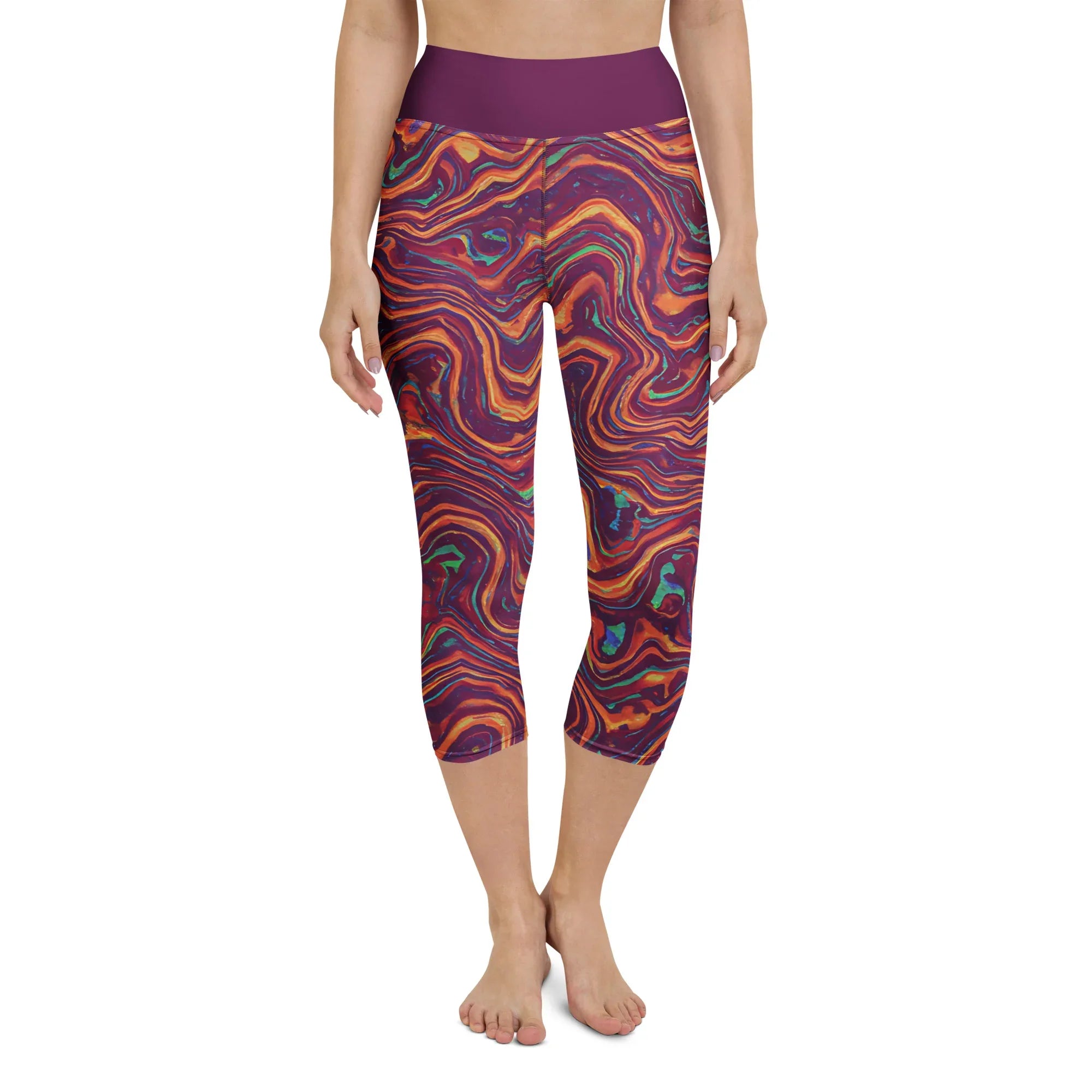 Yoga Capri Leggings Yoga Leggings AwRans Clothing all-over-print-yoga-capri-leggings-white-front-687db3b5d6205