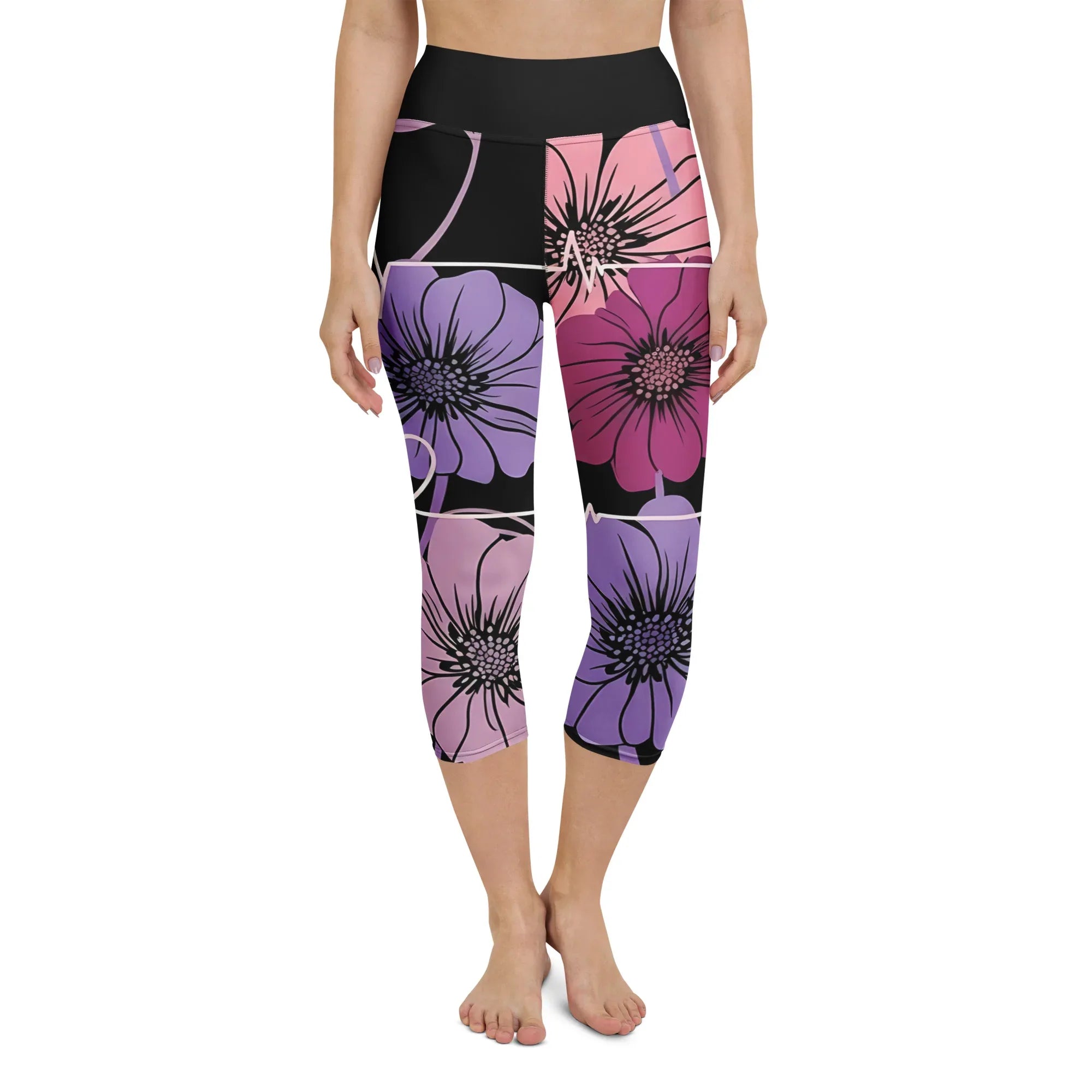 Yoga Capri Leggings Yoga Leggings AwRans Clothing all-over-print-yoga-capri-leggings-white-front-687db41dde465