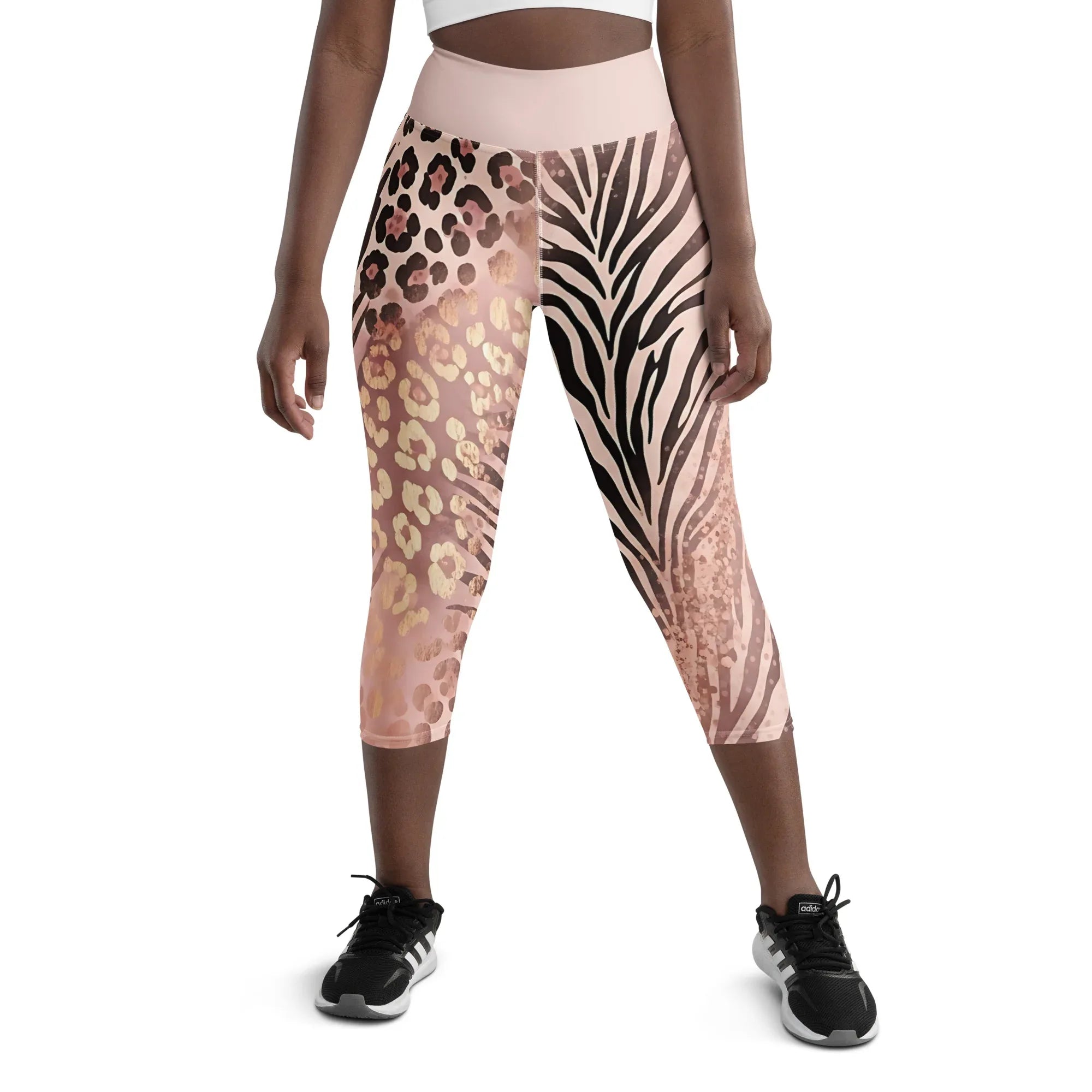 Yoga Capri Leggings Yoga Leggings AwRans Clothing all-over-print-yoga-capri-leggings-white-front-687db489be6f2