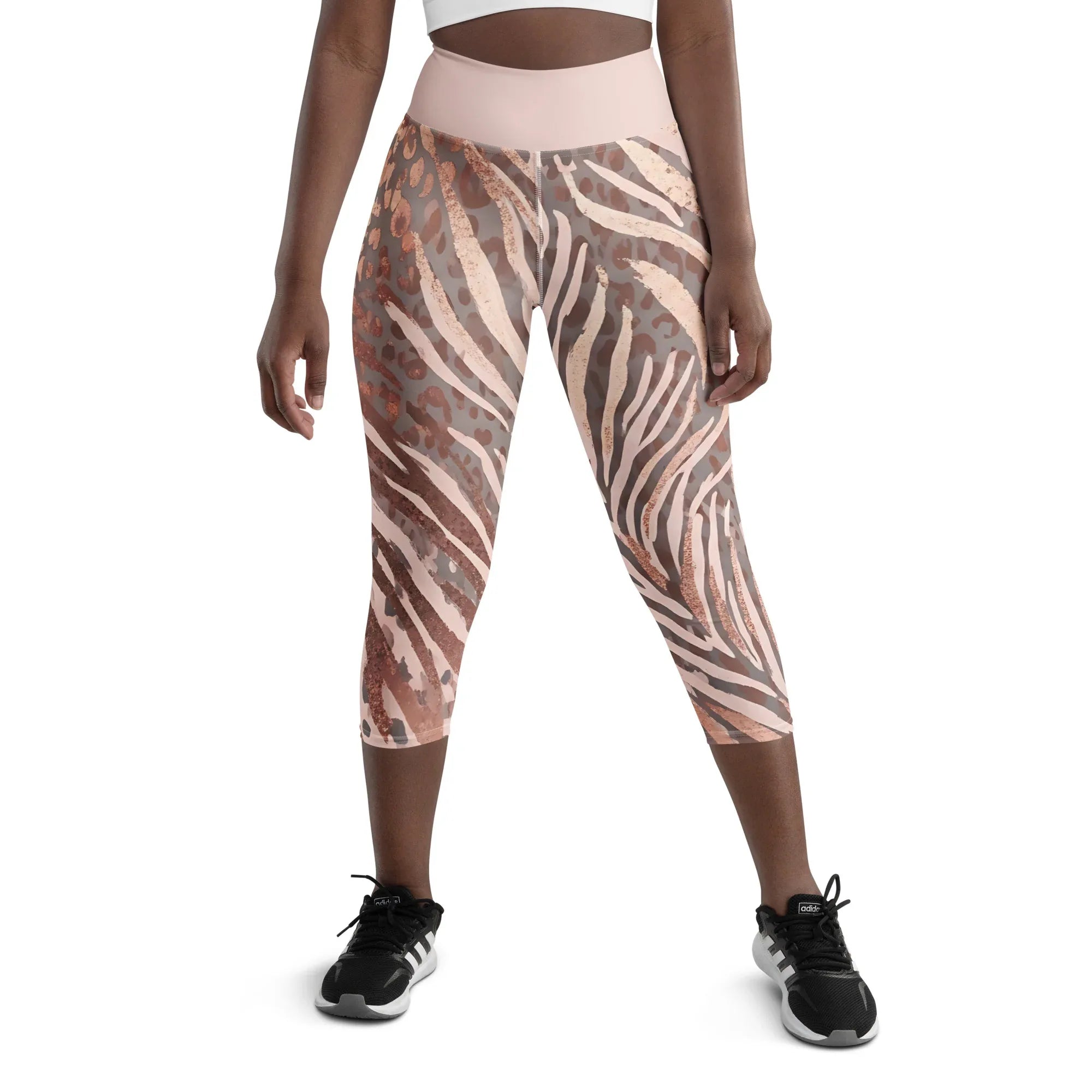 Yoga Capri Leggings Yoga Leggings AwRans Clothing all-over-print-yoga-capri-leggings-white-front-687db4c10a932