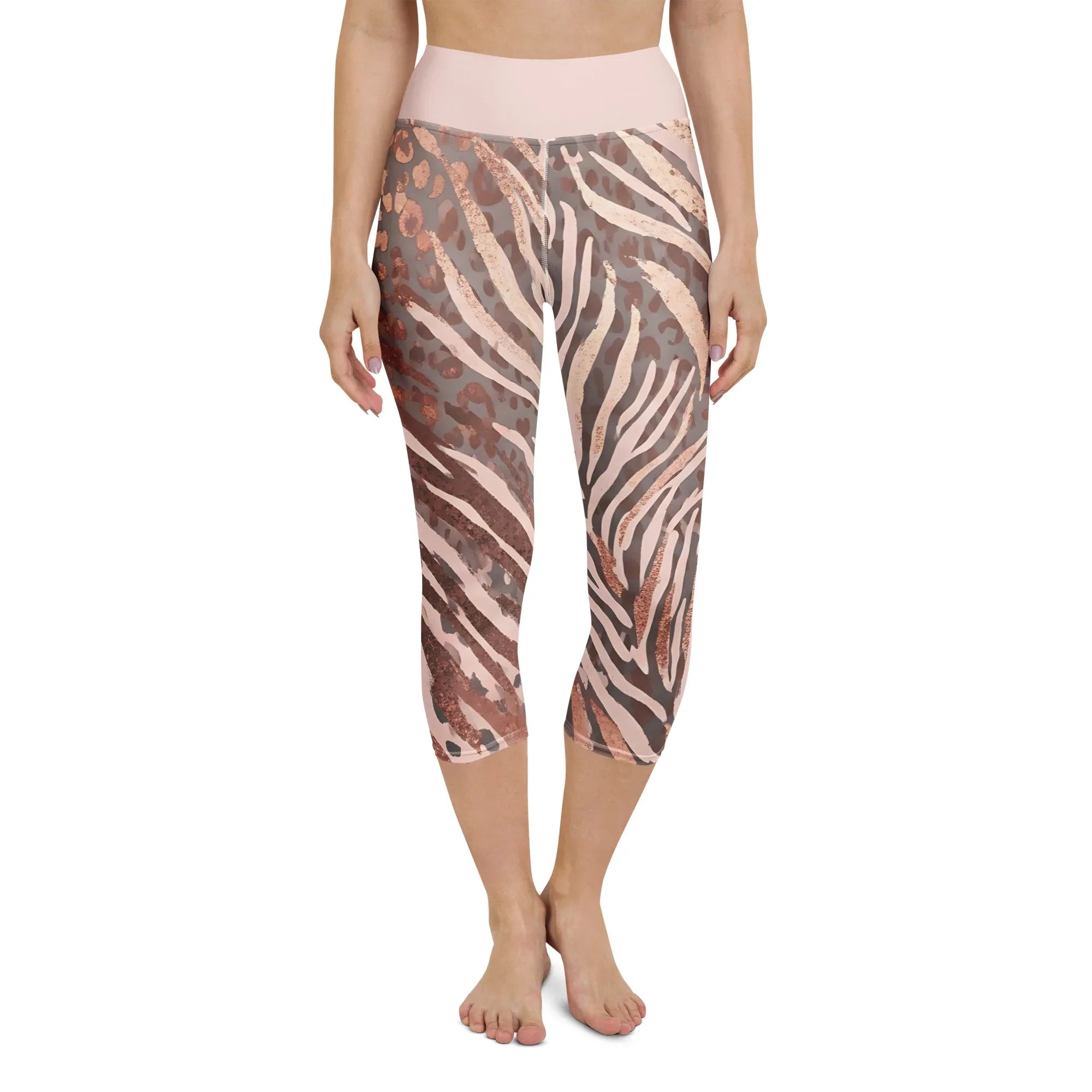 Yoga Capri Leggings Yoga Leggings AwRans Clothing all-over-print-yoga-capri-leggings-white-front-687db4c10b196