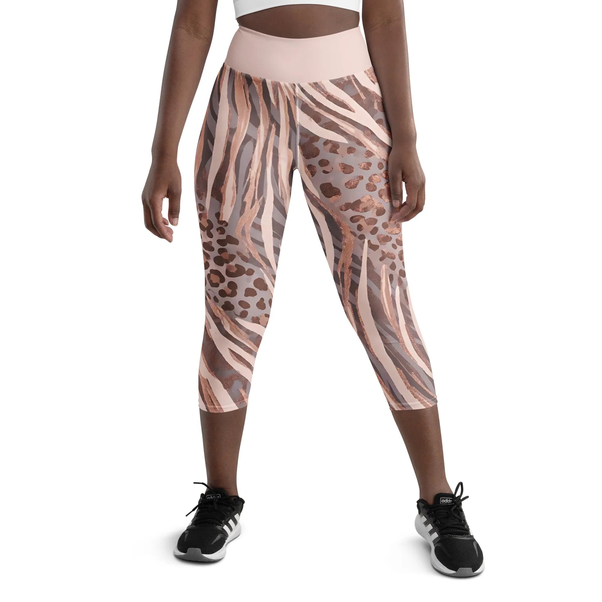 Yoga Capri Leggings Yoga Leggings AwRans Clothing all-over-print-yoga-capri-leggings-white-front-687db4f798e7d