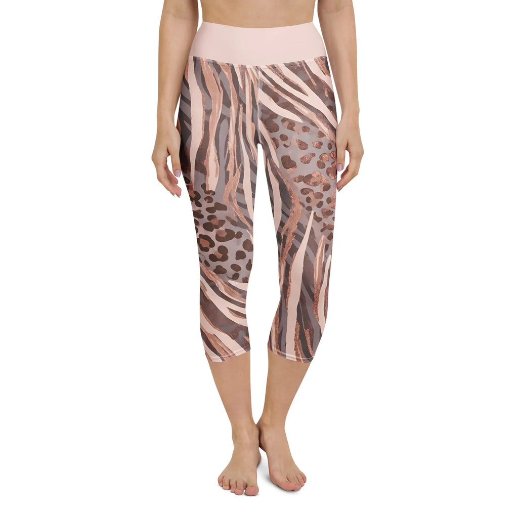 Yoga Capri Leggings Yoga Leggings AwRans Clothing all-over-print-yoga-capri-leggings-white-front-687db4f799293