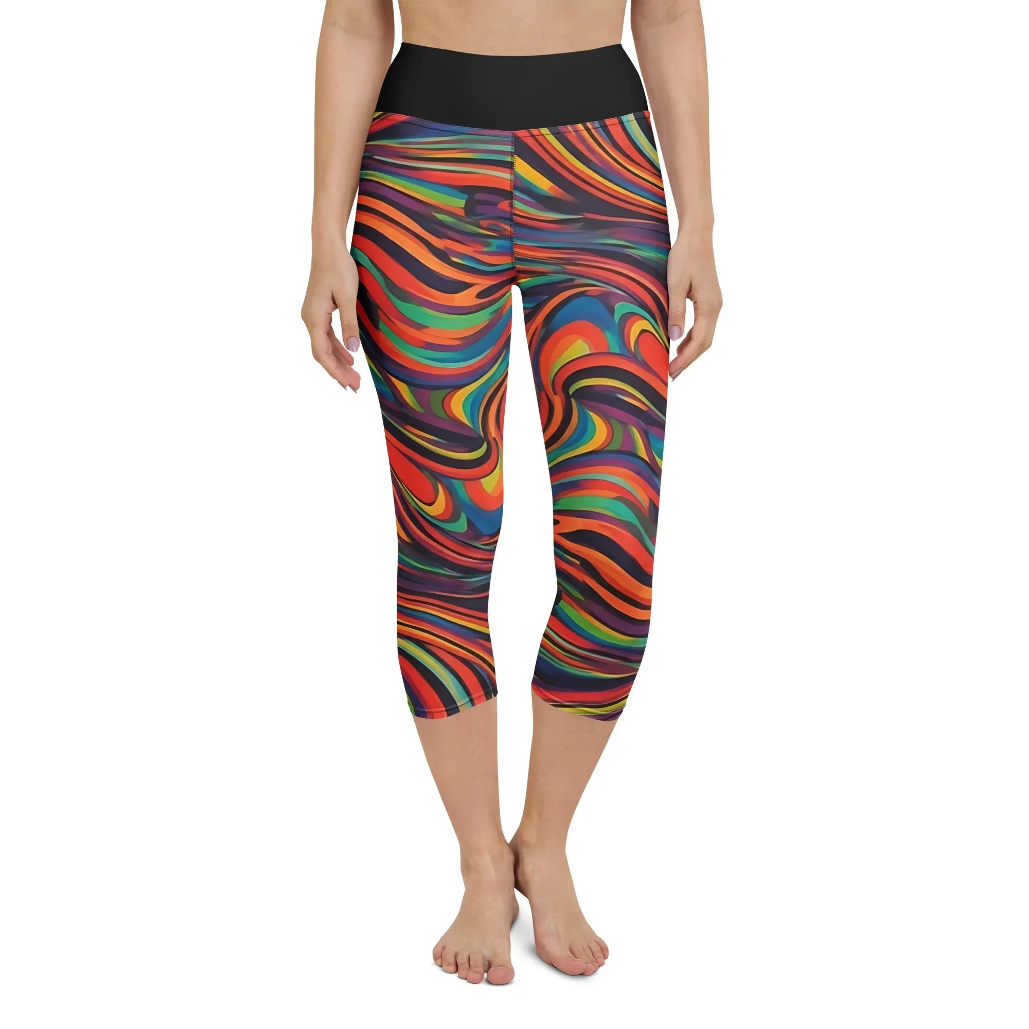 Yoga Capri Leggings Yoga Leggings AwRans Clothing all-over-print-yoga-capri-leggings-white-front-687db52c03724
