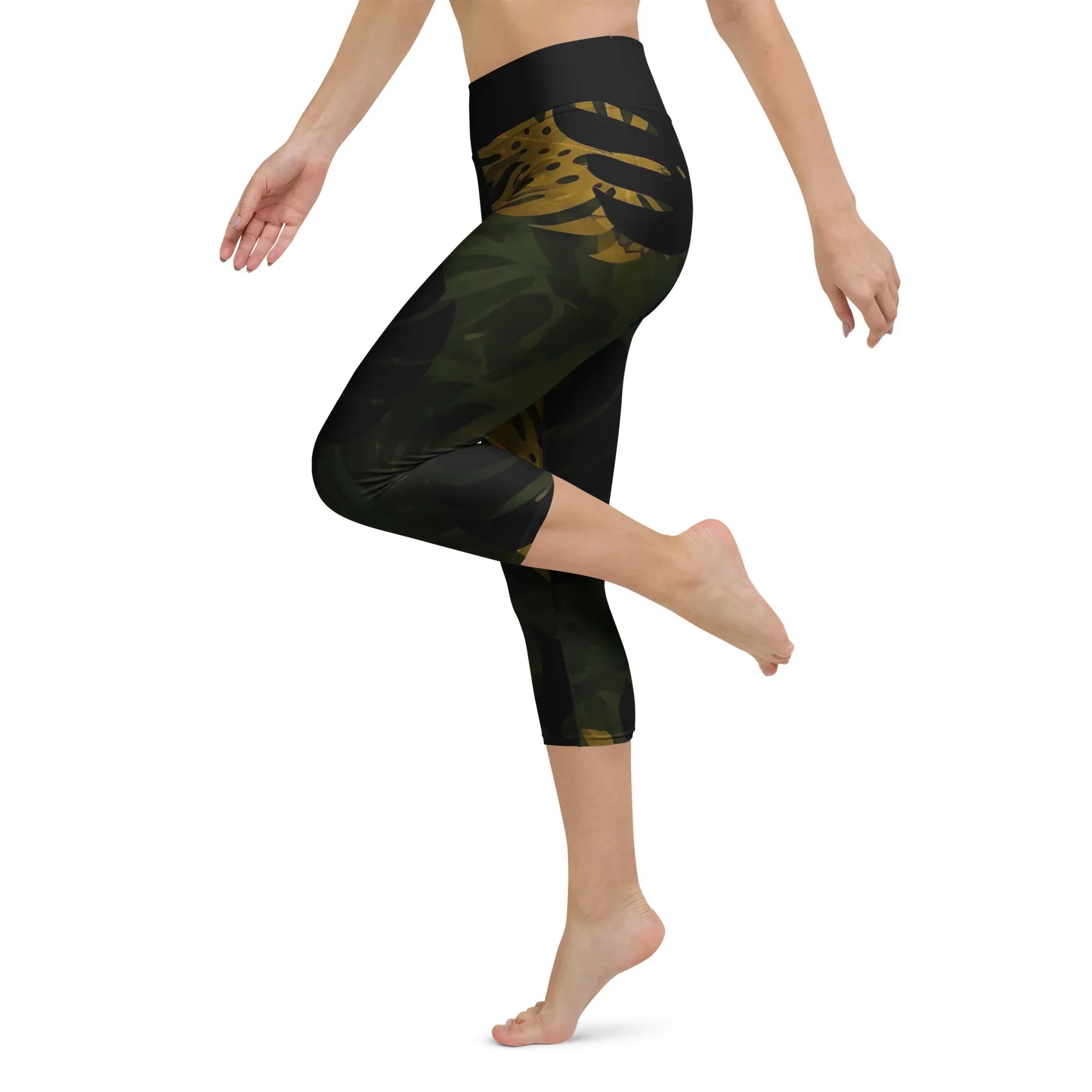 Yoga Capri Leggings Yoga Leggings AwRans Clothing all-over-print-yoga-capri-leggings-white-left-687db452eb177