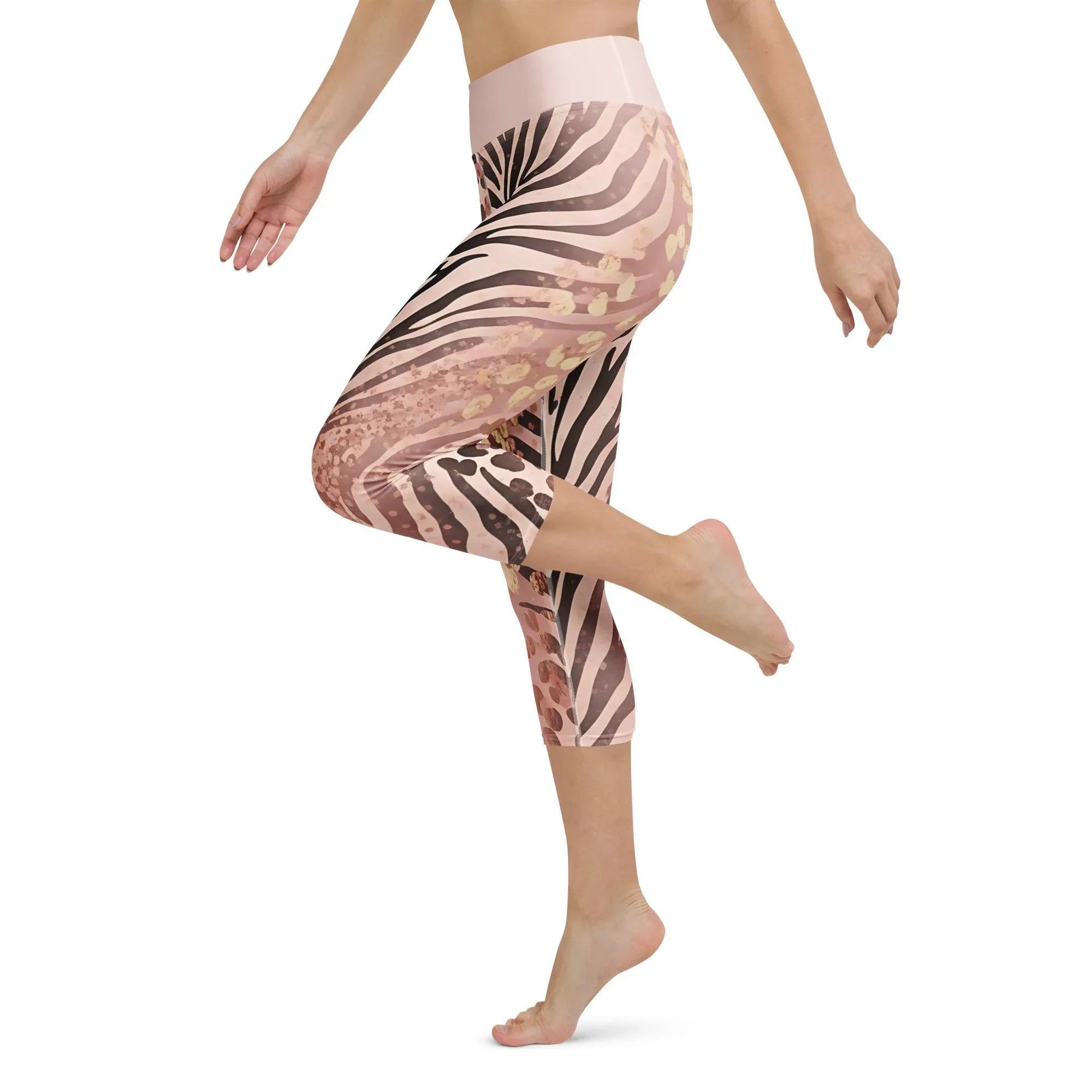 Yoga Capri Leggings Yoga Leggings AwRans Clothing all-over-print-yoga-capri-leggings-white-left-687db489bed77