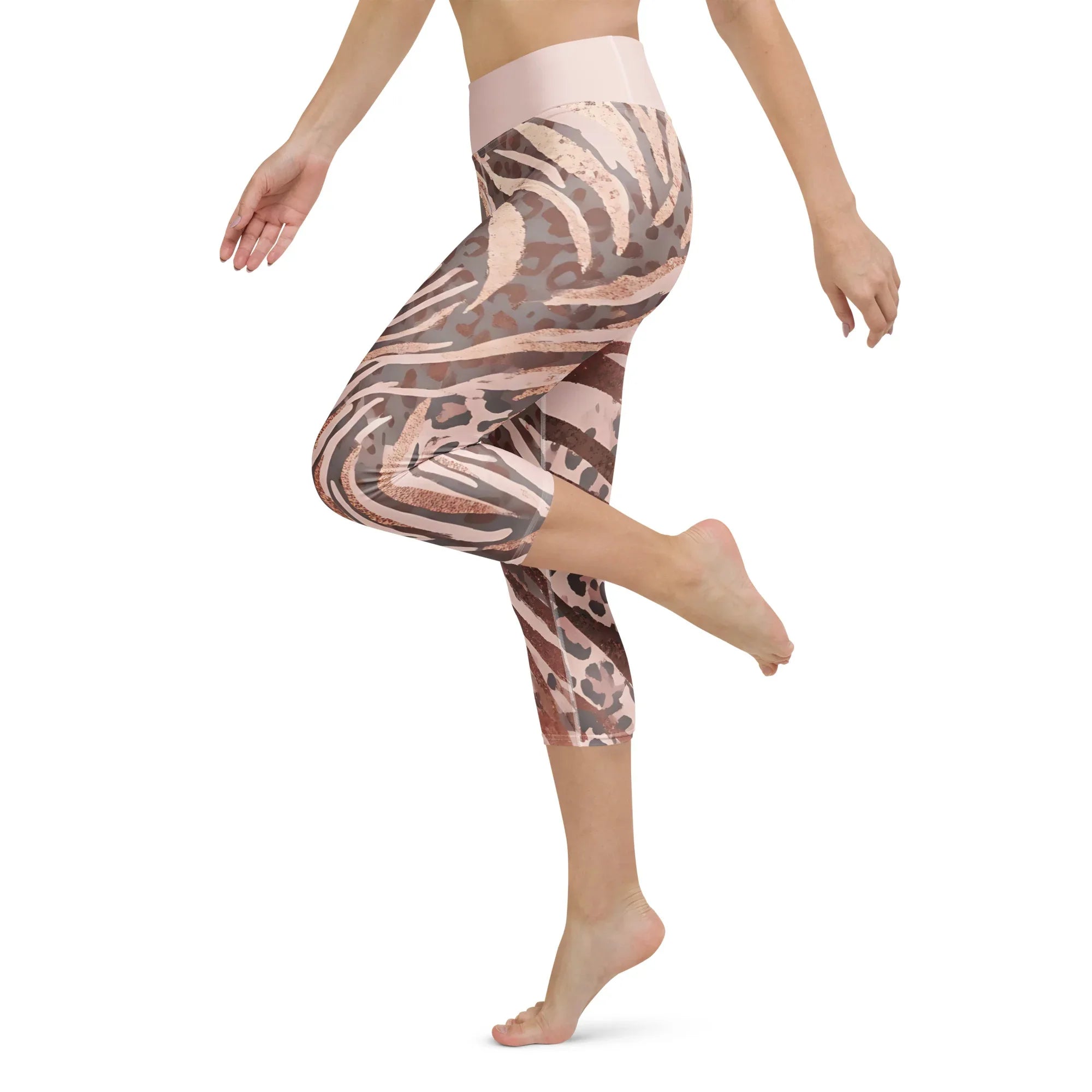 Yoga Capri Leggings Yoga Leggings AwRans Clothing all-over-print-yoga-capri-leggings-white-left-687db4c10b03f