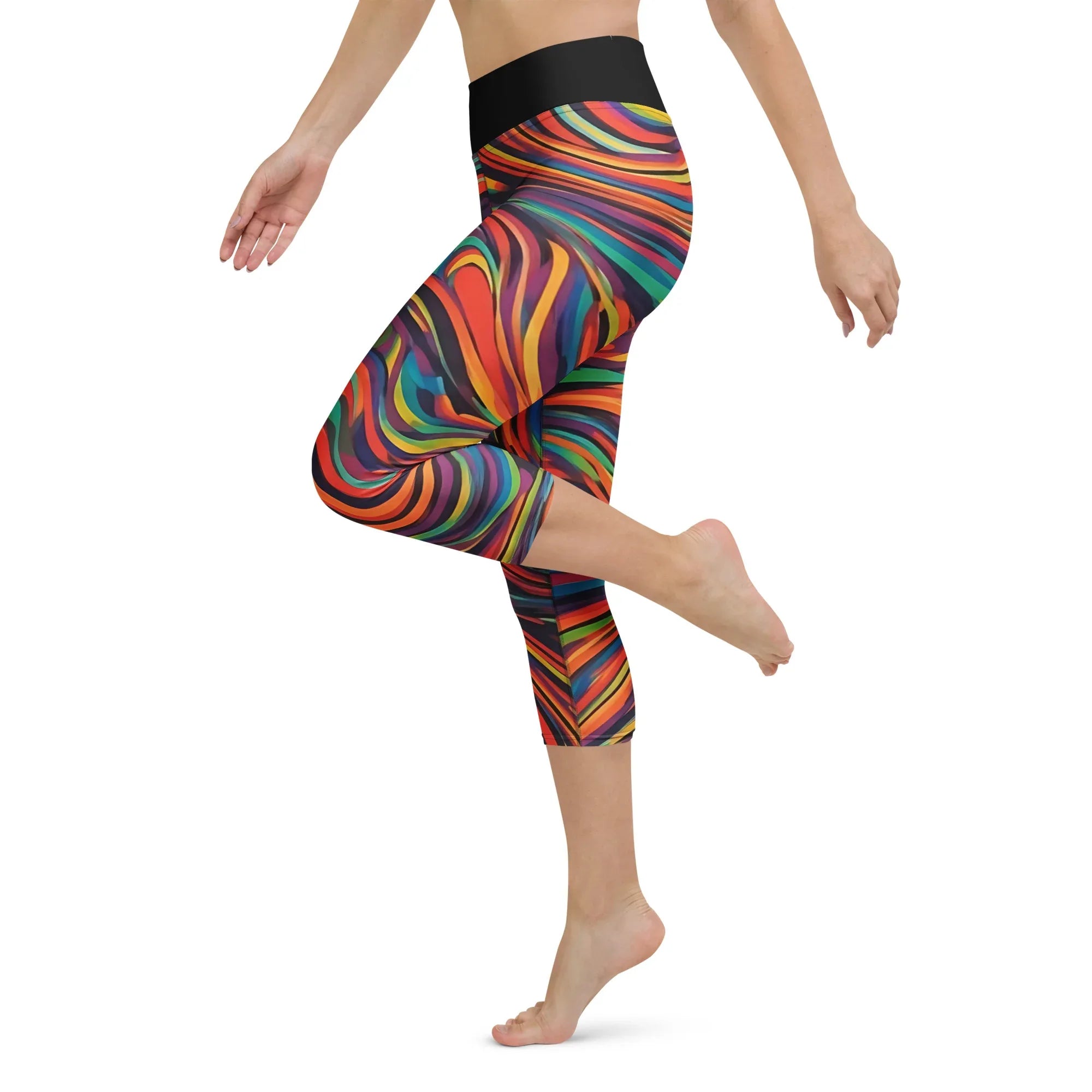 Yoga Capri Leggings Yoga Leggings AwRans Clothing all-over-print-yoga-capri-leggings-white-left-687db52c03670