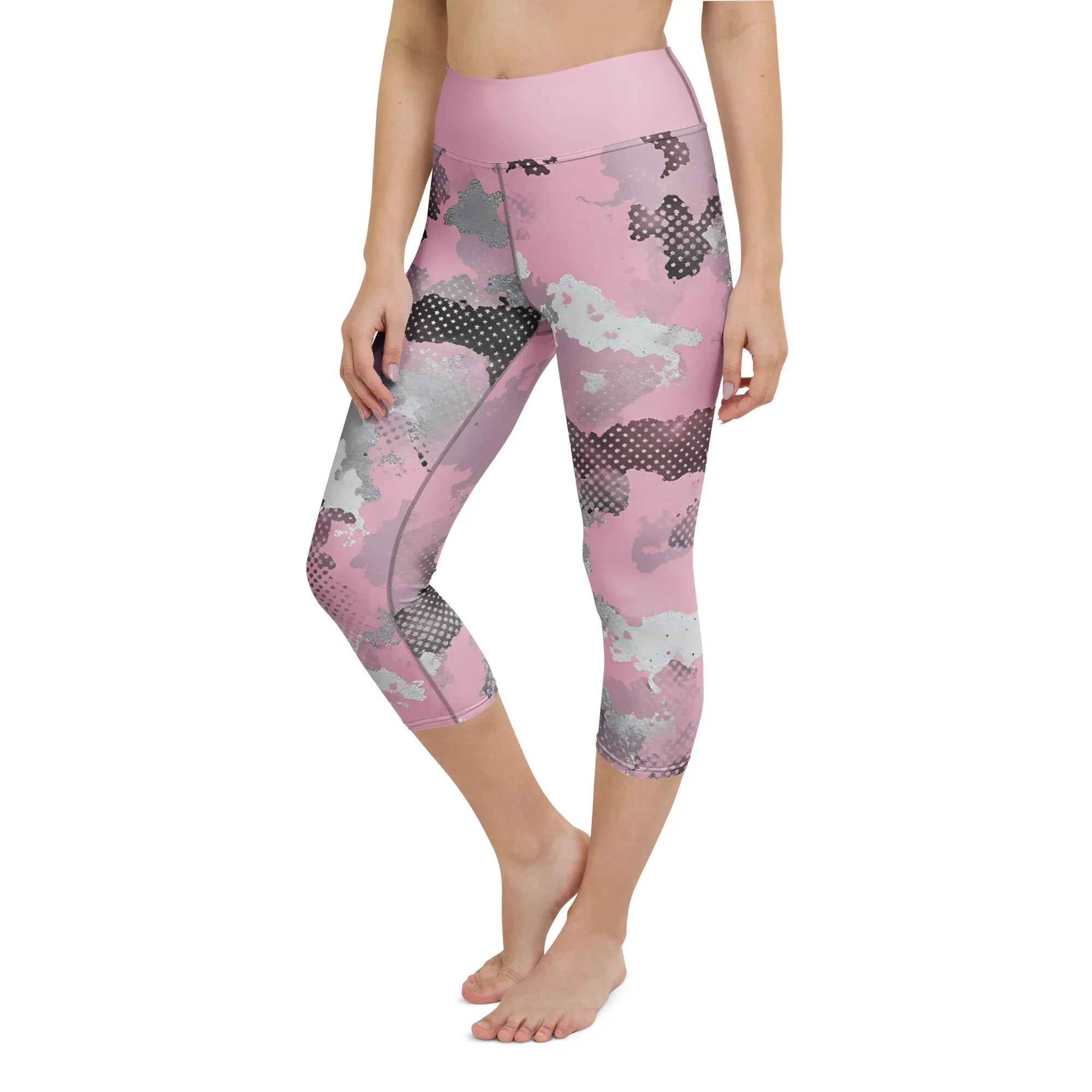 Yoga Capri Leggings Yoga Leggings AwRans Clothing all-over-print-yoga-capri-leggings-white-left-front-687b4ea631423