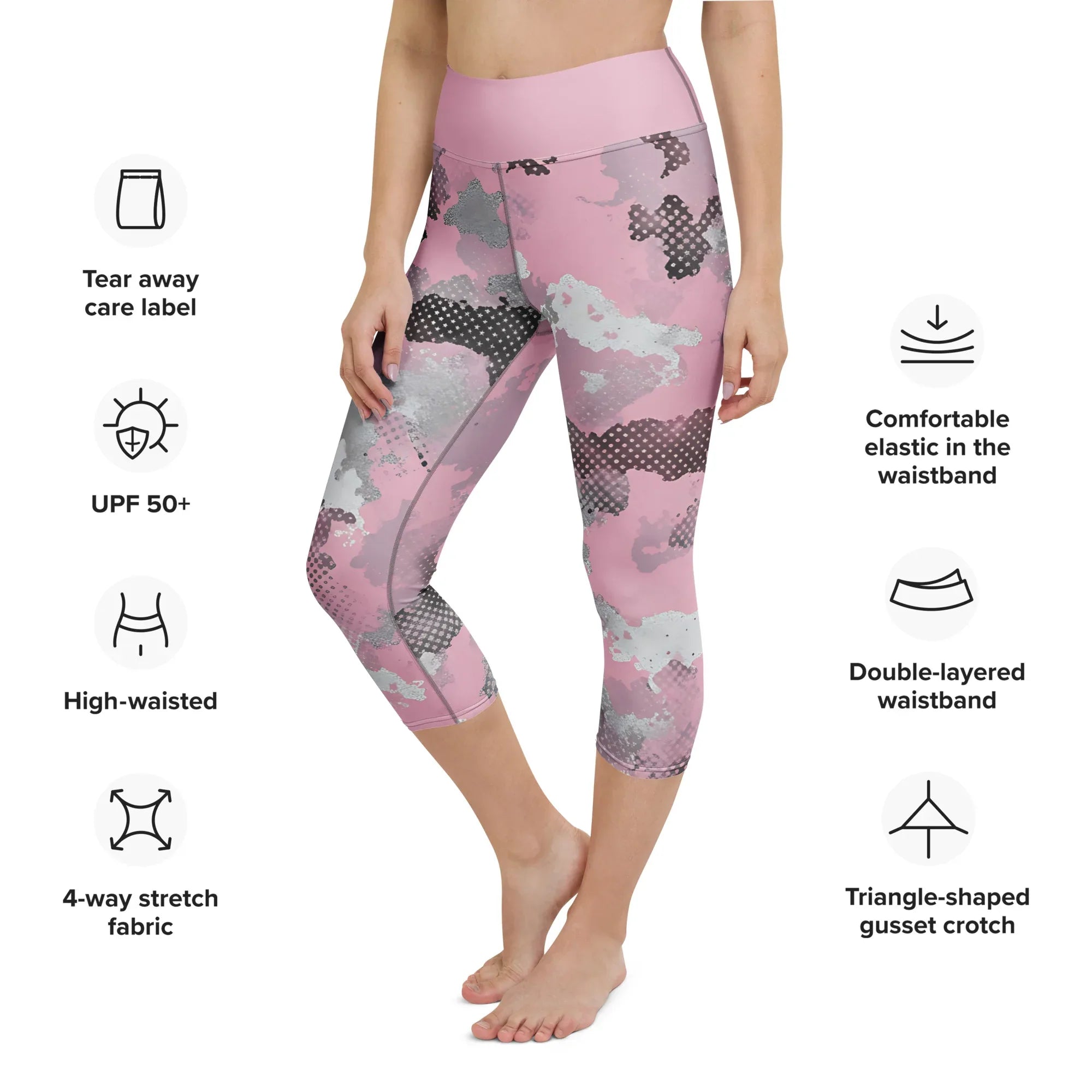 Yoga Capri Leggings Yoga Leggings AwRans Clothing all-over-print-yoga-capri-leggings-white-left-front-687b4ea632035