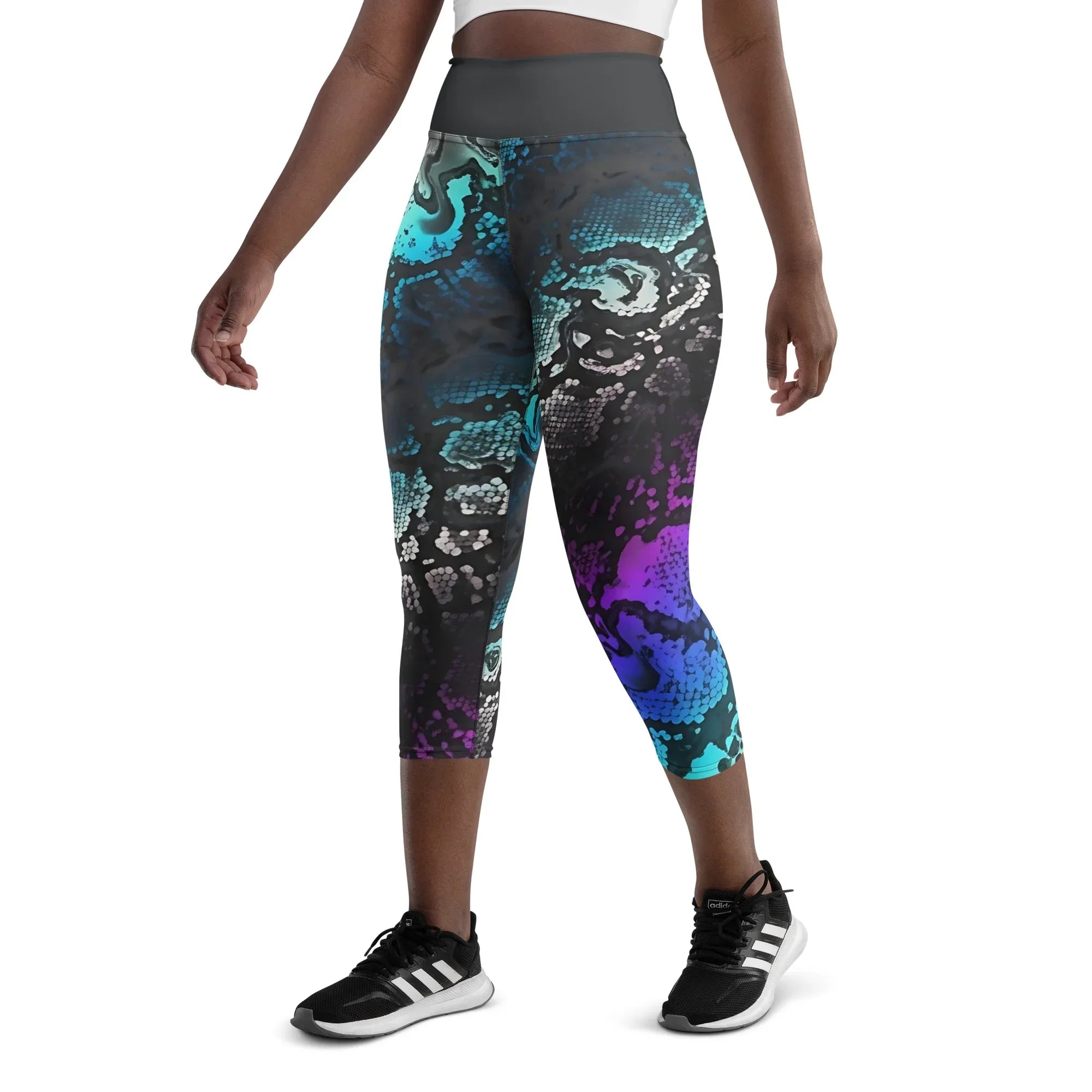 Yoga Capri Leggings Yoga Leggings AwRans Clothing all-over-print-yoga-capri-leggings-white-left-front-687b4f66ee861