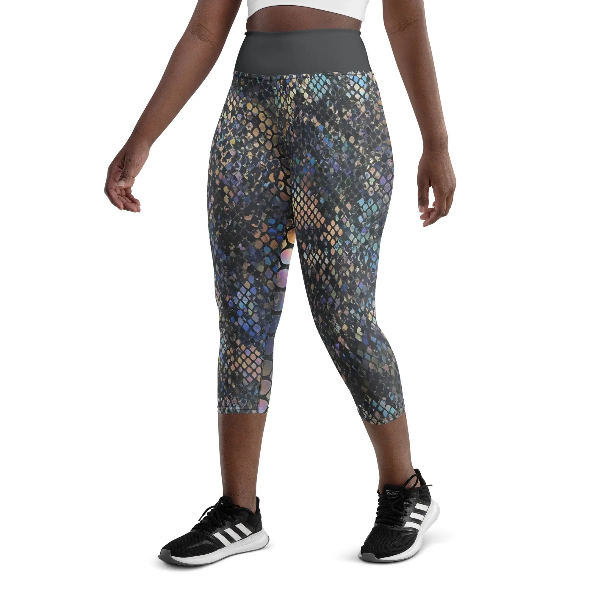 Yoga Capri Leggings Yoga Leggings AwRans Clothing all-over-print-yoga-capri-leggings-white-left-front-687b57d94f22b