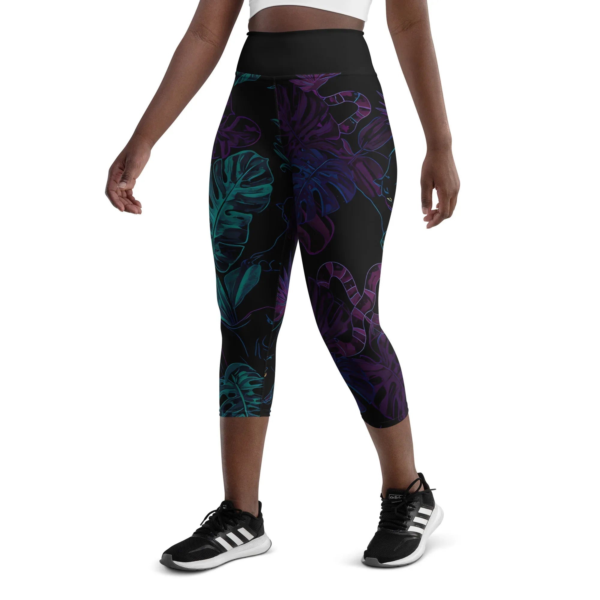 Yoga Capri Leggings Yoga Leggings AwRans Clothing all-over-print-yoga-capri-leggings-white-left-front-687b58e2240e0