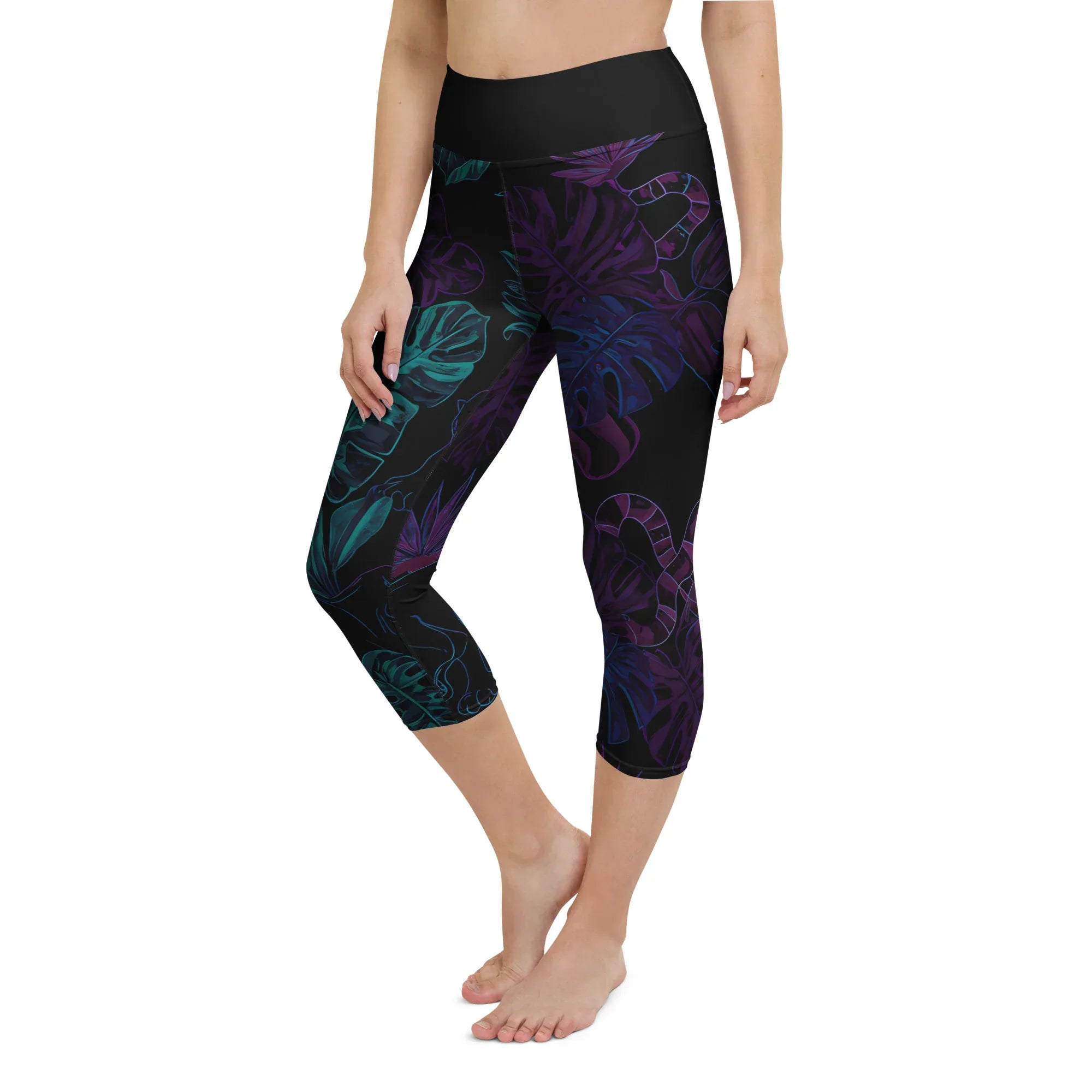 Yoga Capri Leggings Yoga Leggings AwRans Clothing all-over-print-yoga-capri-leggings-white-left-front-687b58e224c8b