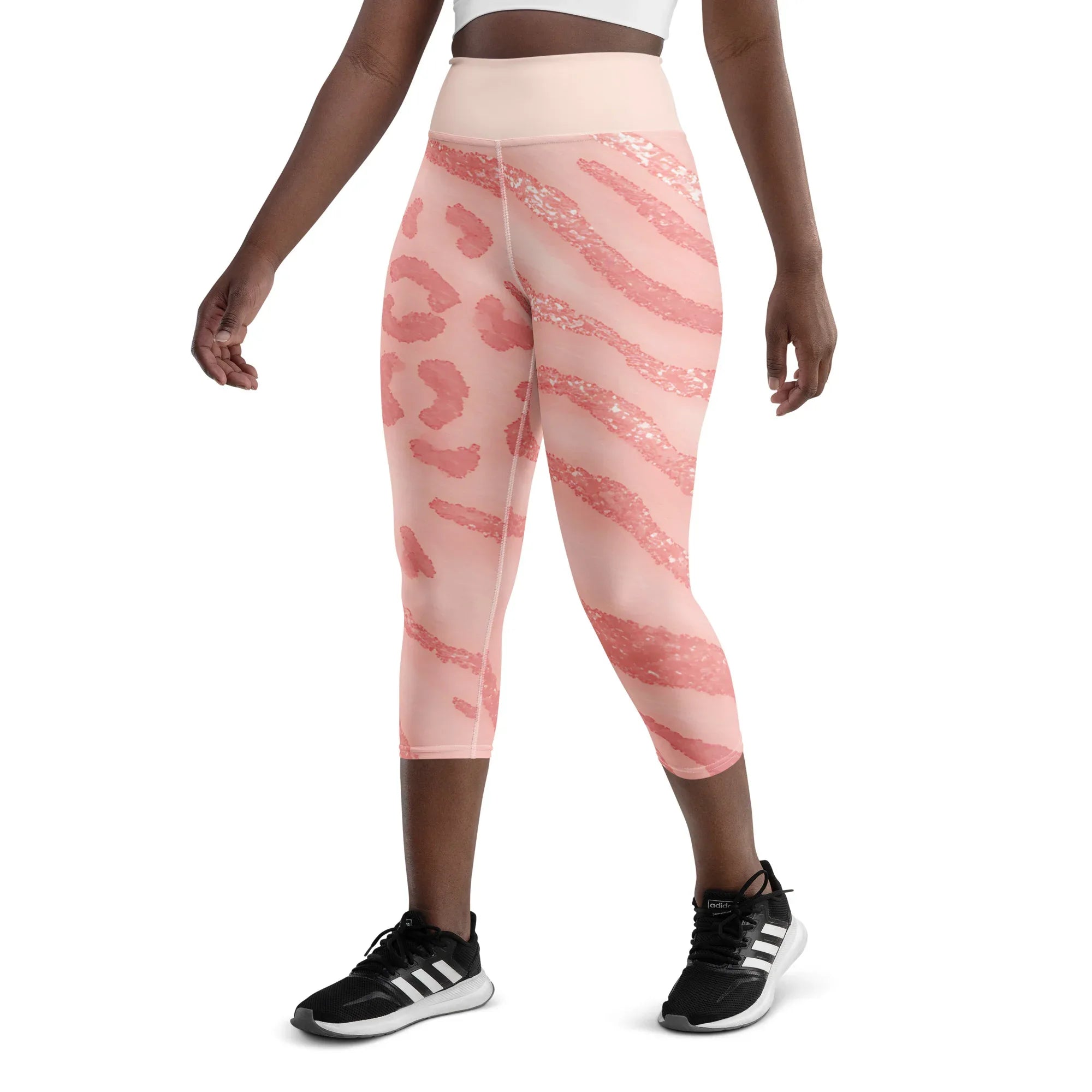 Yoga Capri Leggings Yoga Leggings AwRans Clothing all-over-print-yoga-capri-leggings-white-left-front-687b594f77042