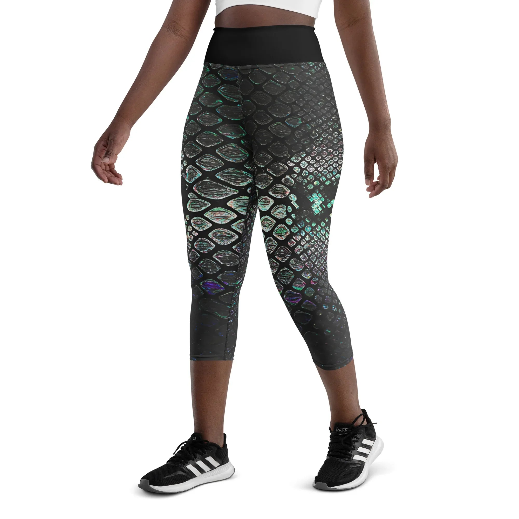 Yoga Capri Leggings Yoga Leggings AwRans Clothing all-over-print-yoga-capri-leggings-white-left-front-687b5e7768c81