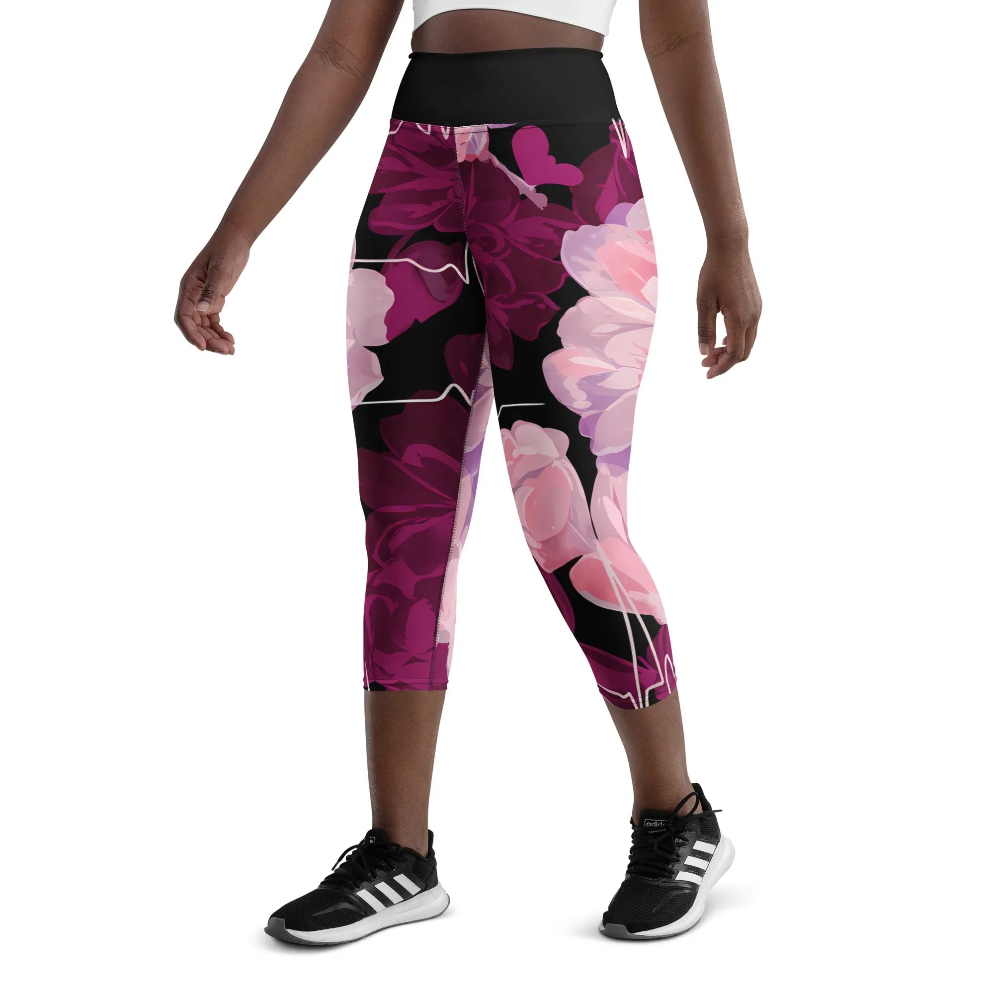 Yoga Capri Leggings Yoga Leggings AwRans Clothing all-over-print-yoga-capri-leggings-white-left-front-687b6031a6d00