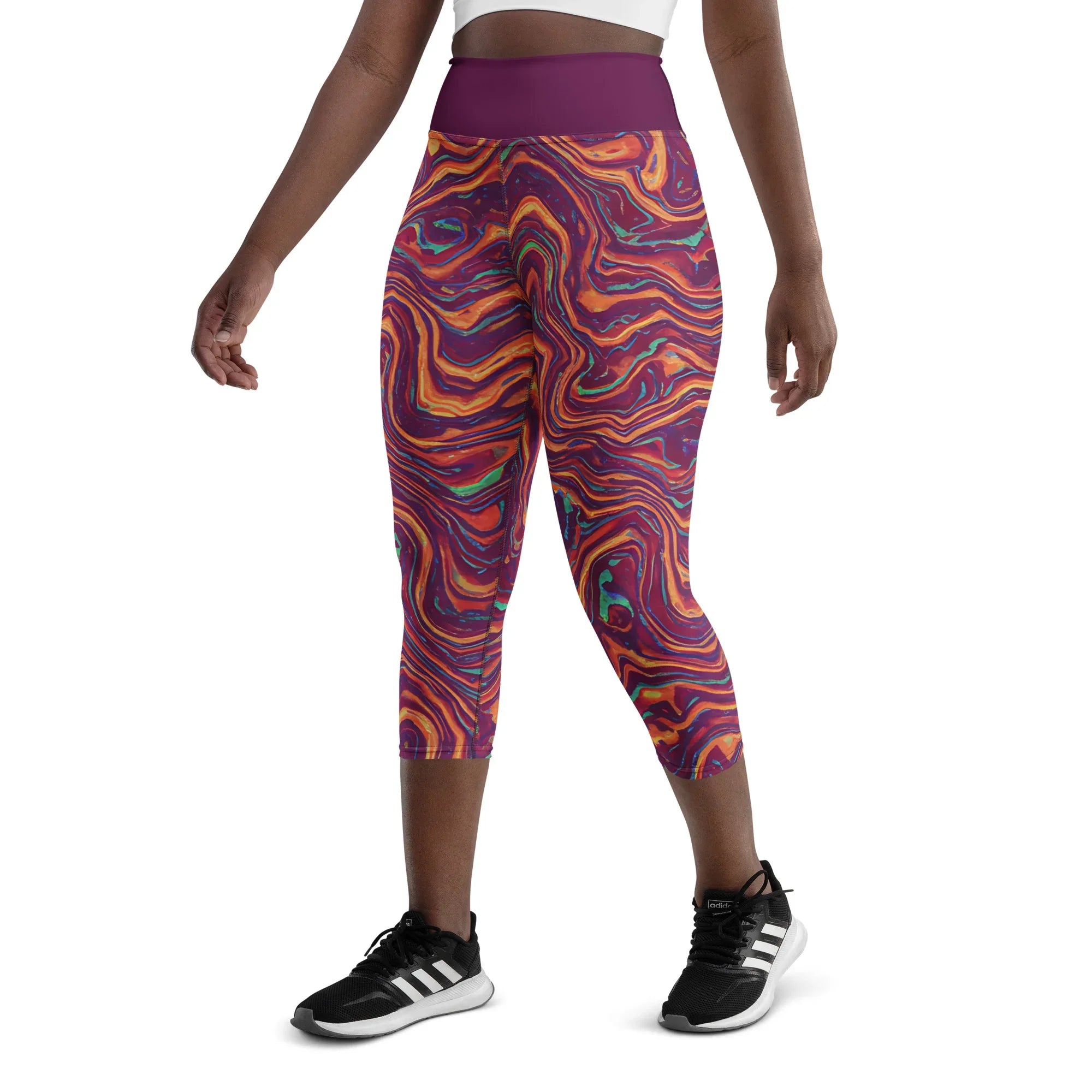 Yoga Capri Leggings Yoga Leggings AwRans Clothing all-over-print-yoga-capri-leggings-white-left-front-687db3b5d5507