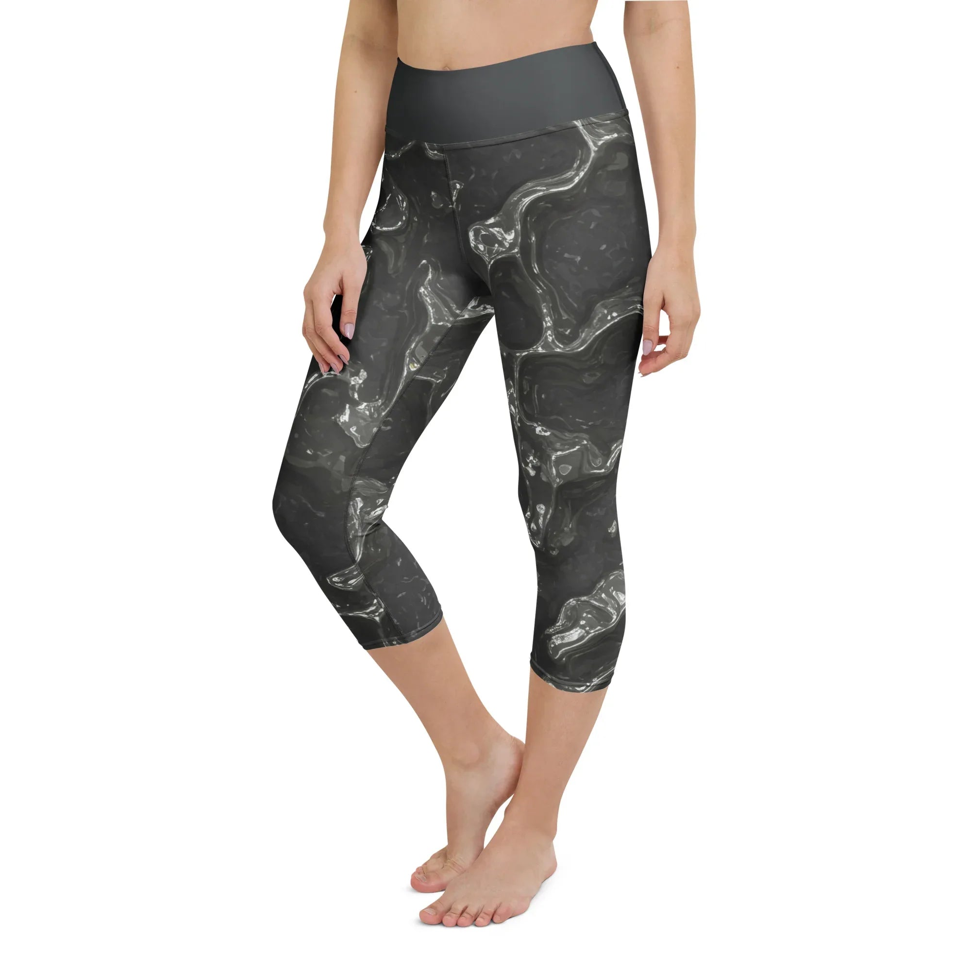 Yoga Capri Leggings Yoga Leggings AwRans Clothing all-over-print-yoga-capri-leggings-white-left-front-687db3e786ec9