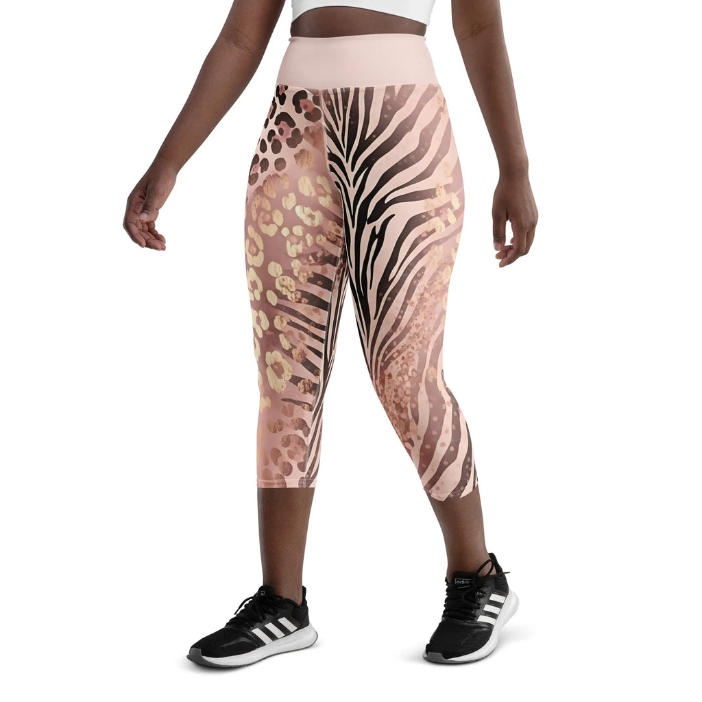 Yoga Capri Leggings Yoga Leggings AwRans Clothing all-over-print-yoga-capri-leggings-white-left-front-687db489bd864