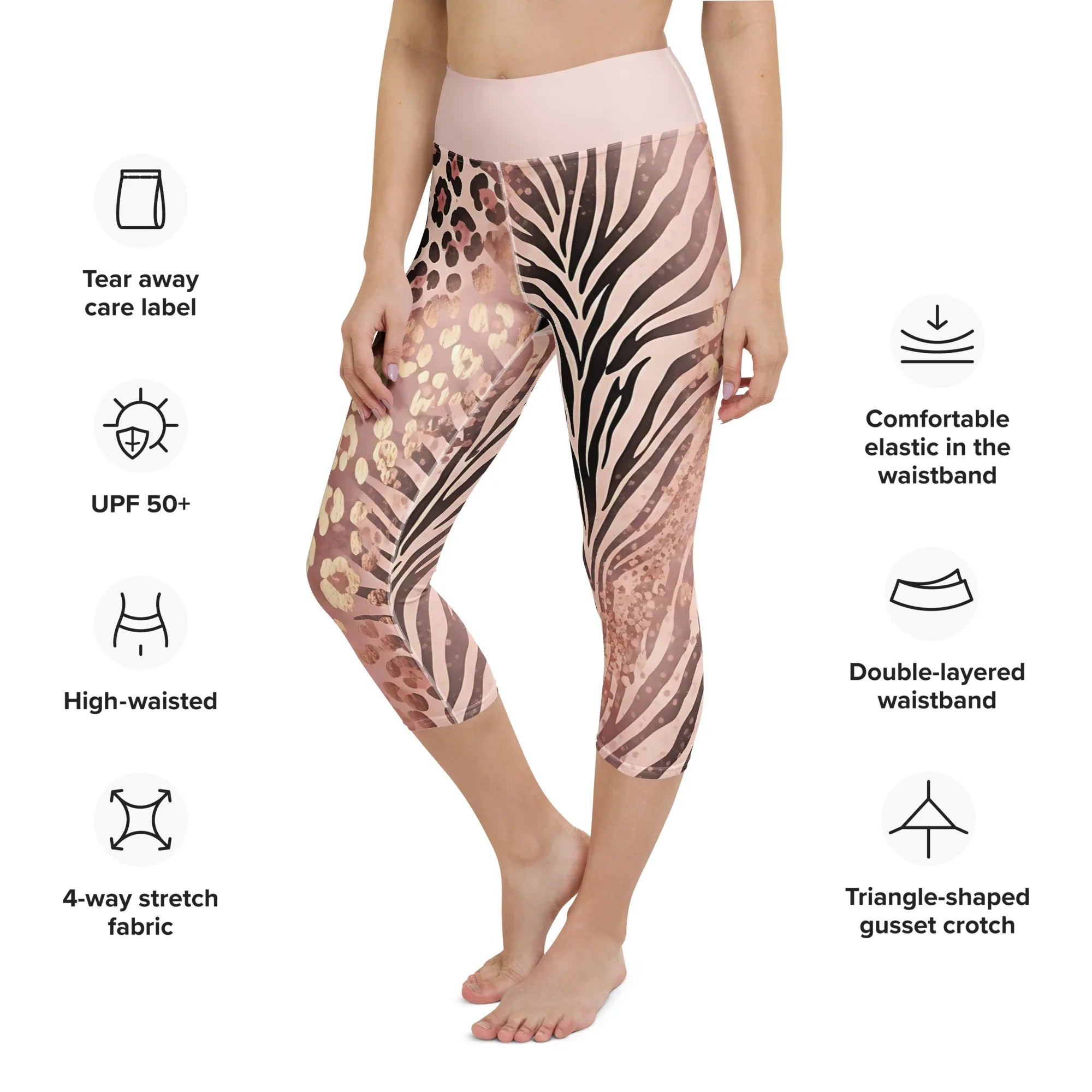 Yoga Capri Leggings Yoga Leggings AwRans Clothing all-over-print-yoga-capri-leggings-white-left-front-687db489be84d