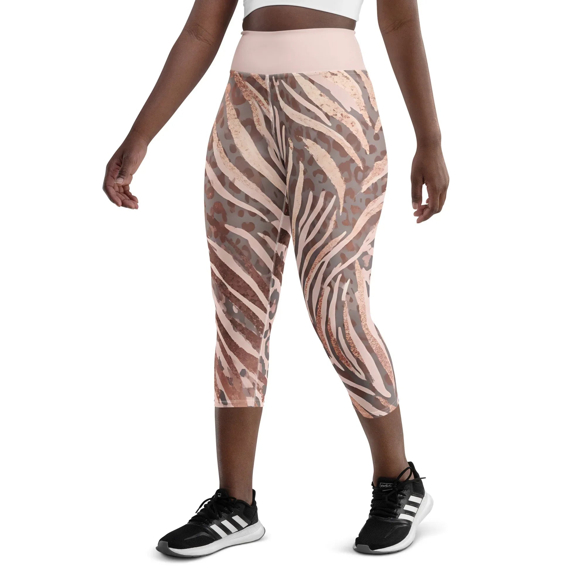 Yoga Capri Leggings Yoga Leggings AwRans Clothing all-over-print-yoga-capri-leggings-white-left-front-687db4c109742
