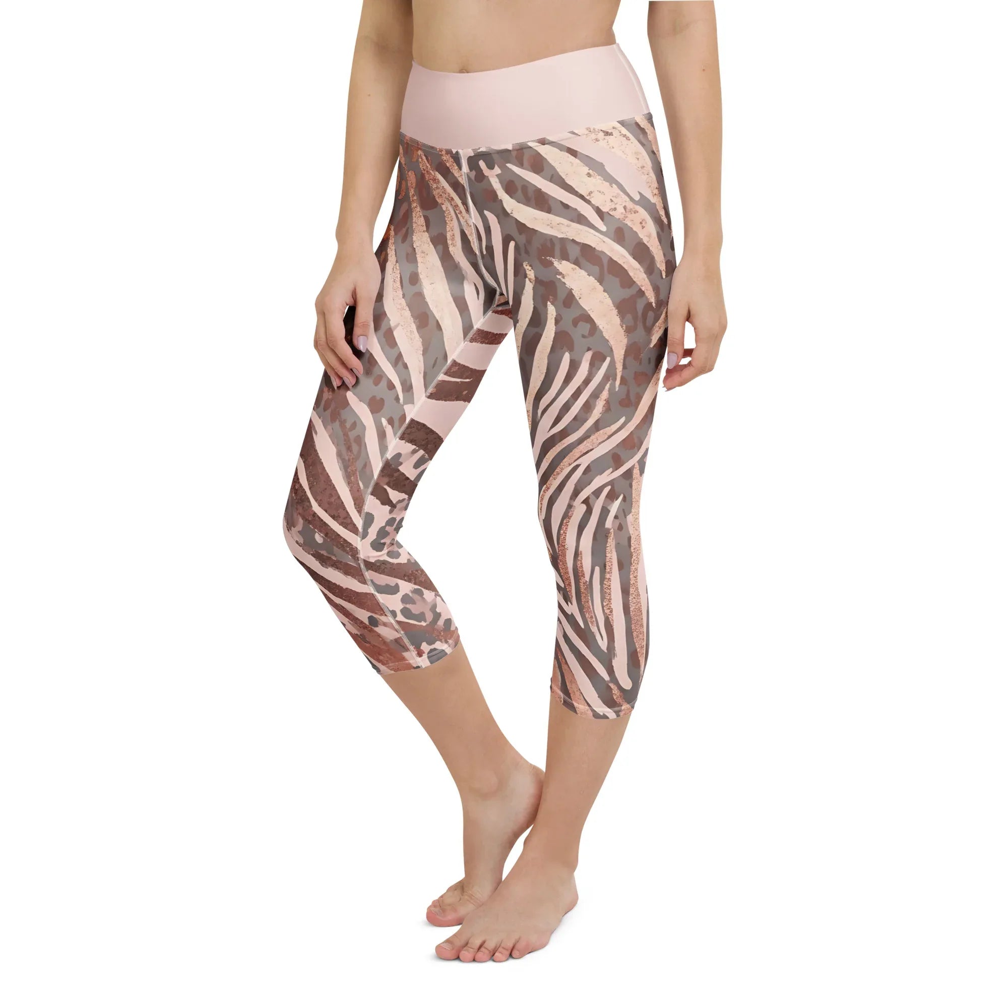Yoga Capri Leggings Yoga Leggings AwRans Clothing all-over-print-yoga-capri-leggings-white-left-front-687db4c10aea5