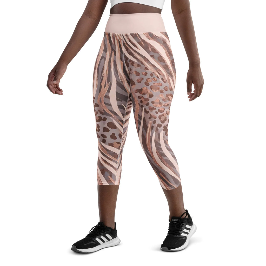 Yoga Capri Leggings Yoga Leggings AwRans Clothing all-over-print-yoga-capri-leggings-white-left-front-687db4f798521