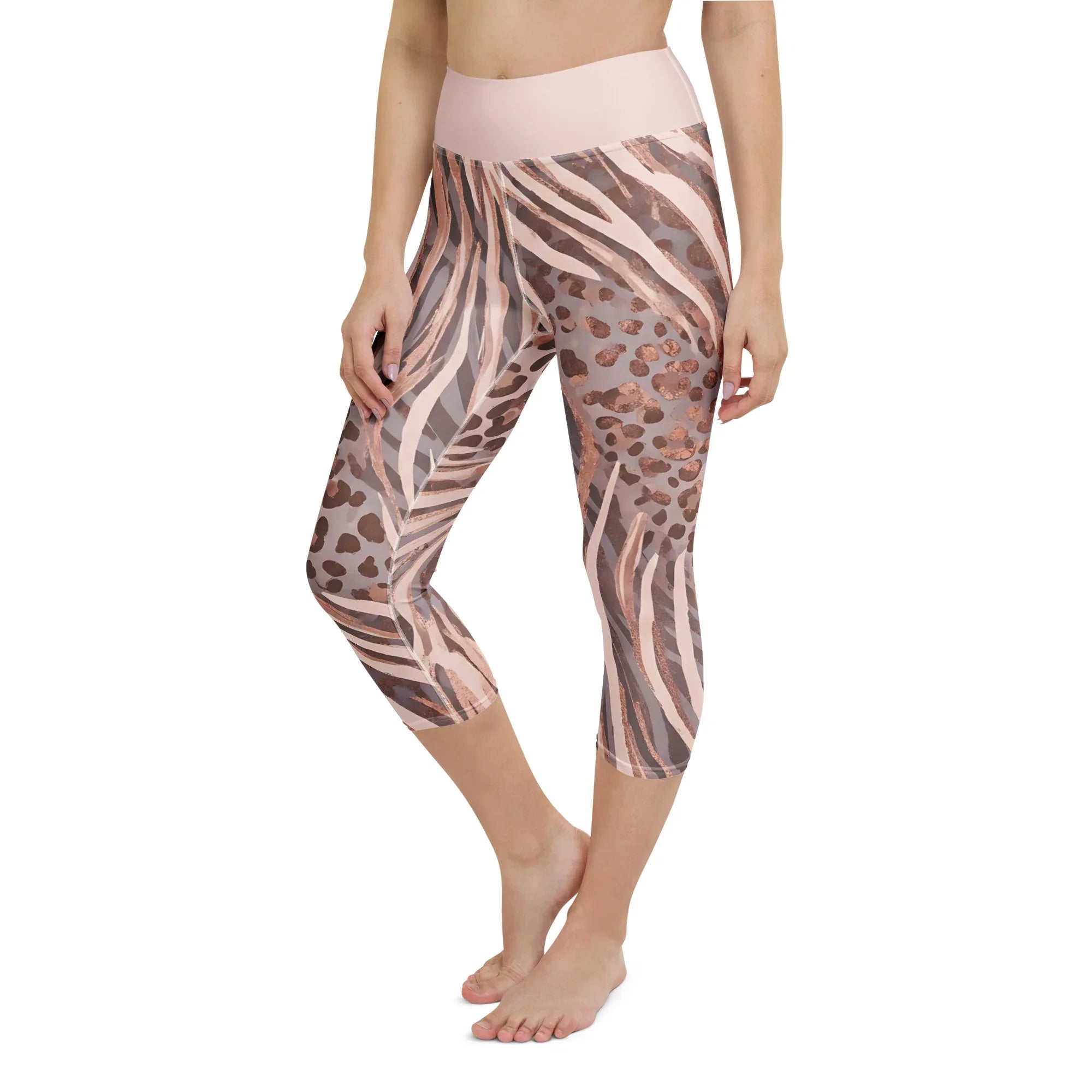 Yoga Capri Leggings Yoga Leggings AwRans Clothing all-over-print-yoga-capri-leggings-white-left-front-687db4f799141
