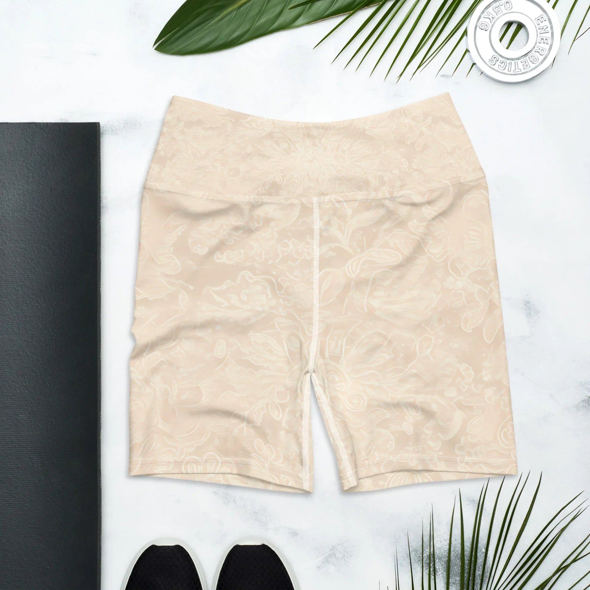 Yoga Shorts Yoga Shorts AwRans Clothing all-over-print-yoga-shorts-white-front-688094aad7bb2