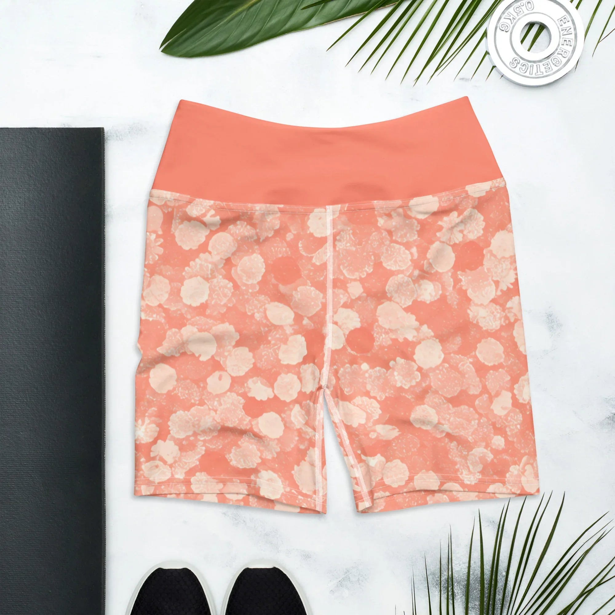 Yoga Shorts Yoga Shorts AwRans Clothing all-over-print-yoga-shorts-white-front-688098f0744f3