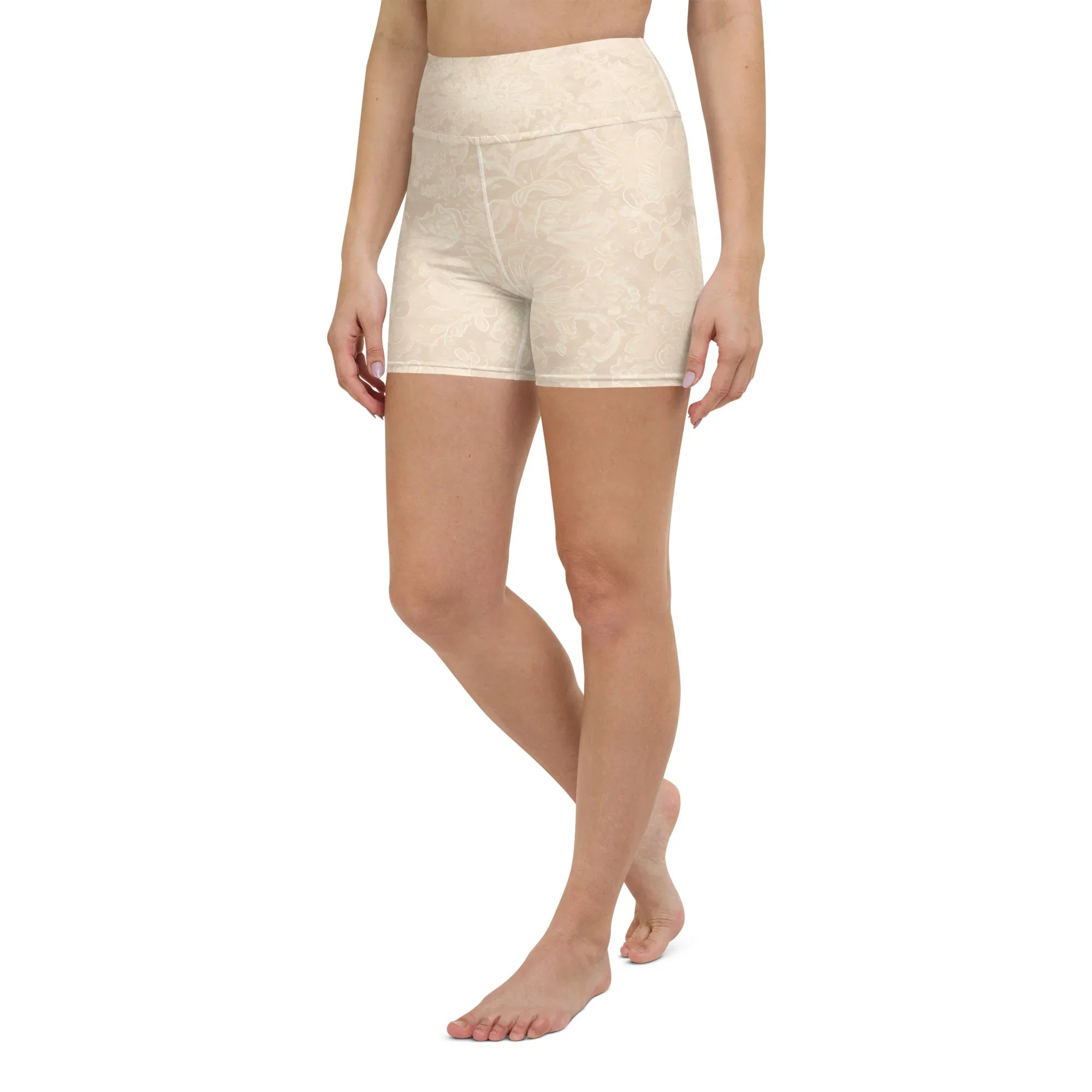 Yoga Shorts Yoga Shorts AwRans Clothing all-over-print-yoga-shorts-white-left-front-688094aad79e2