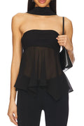 Chic Black Strapless Chiffon Peplum Top with Matching Choker Black Women's Tops AwRans Premium b1240feb-7a41-4a37-a3c1-047ece2783f4-Max-Origin