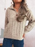 Classic Textured Vertical Ribbed Knit Quarter-Zip Pullover Sweater Khaki One Size Sweaters AwRans Premium b2063a1c8a0a45699874609010f46dbe-Max-Origin