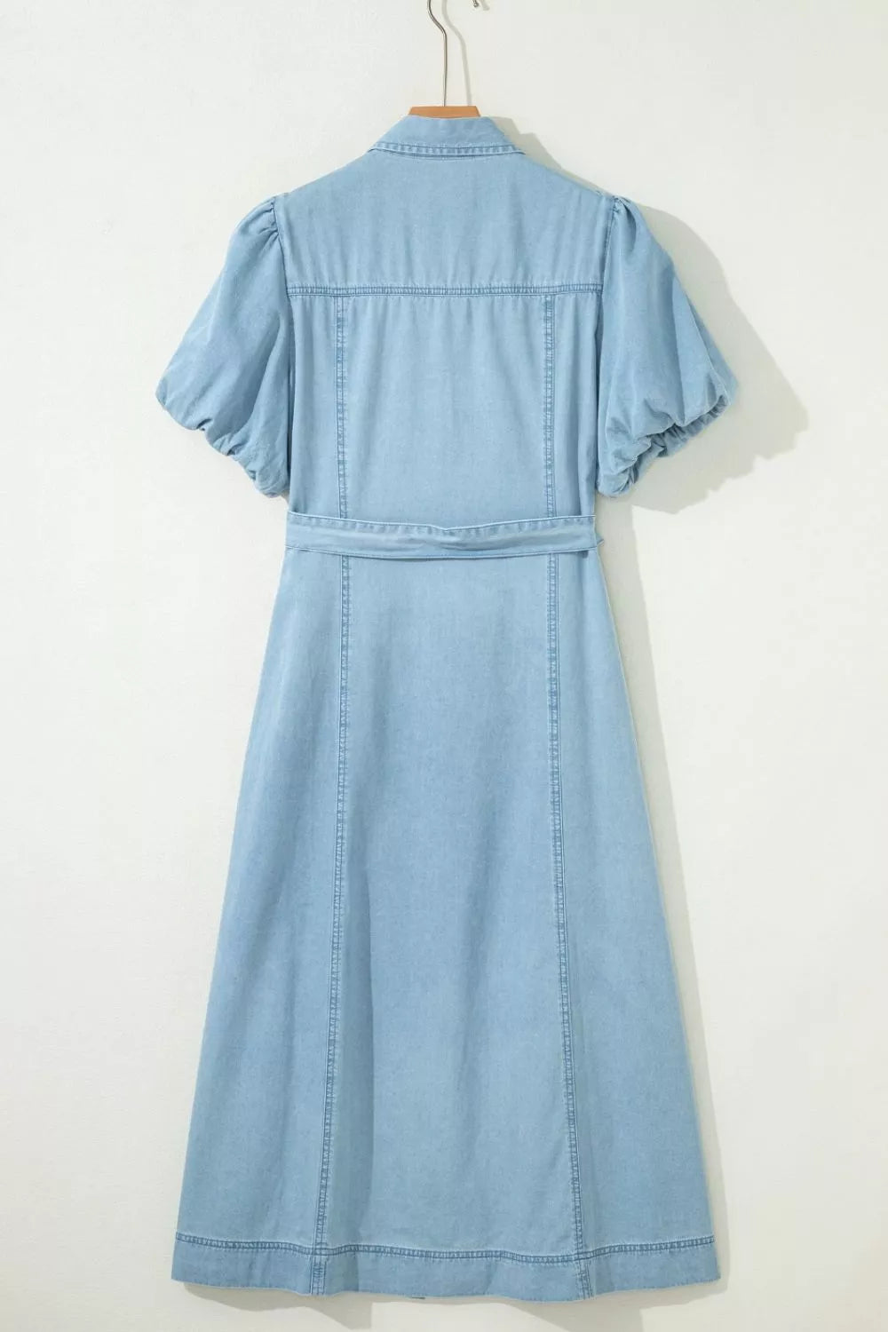 AwRans Premium | Belted Puff Sleeve Denim Midi Dress Dress AwRans Premium b29a2c0a-b4b6-4de0-b6fd-283196aee21e-Max-Origin