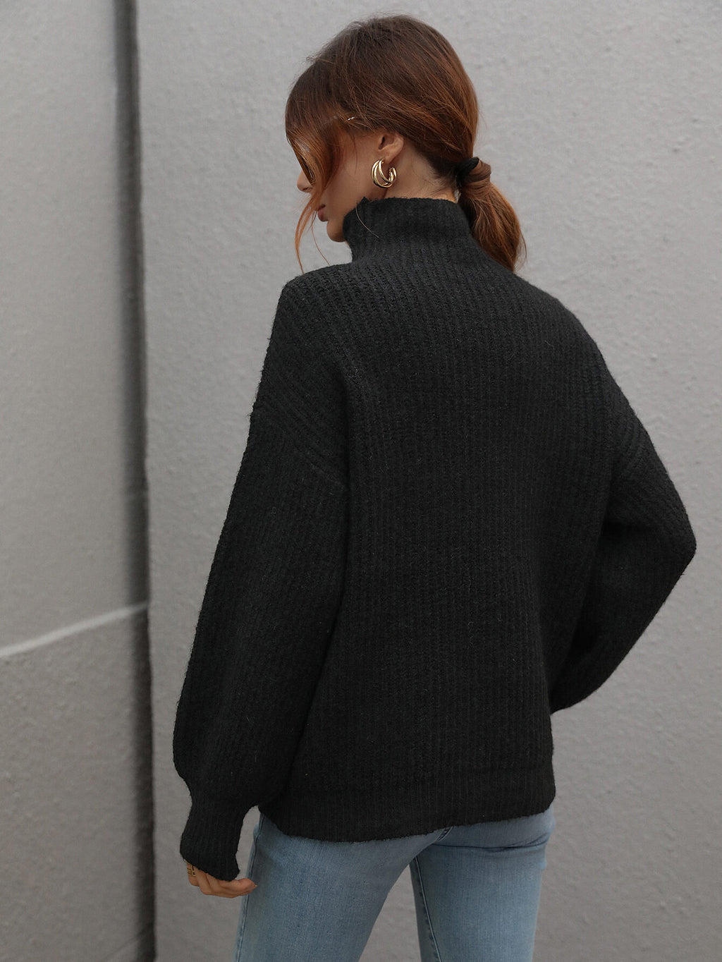 Chic High Neck Balloon Sleeve Ribbed Knit Pullover Sweater Sweaters AwRans Premium b3fa6a1e46a34d5aac9970941e017cd6-Max