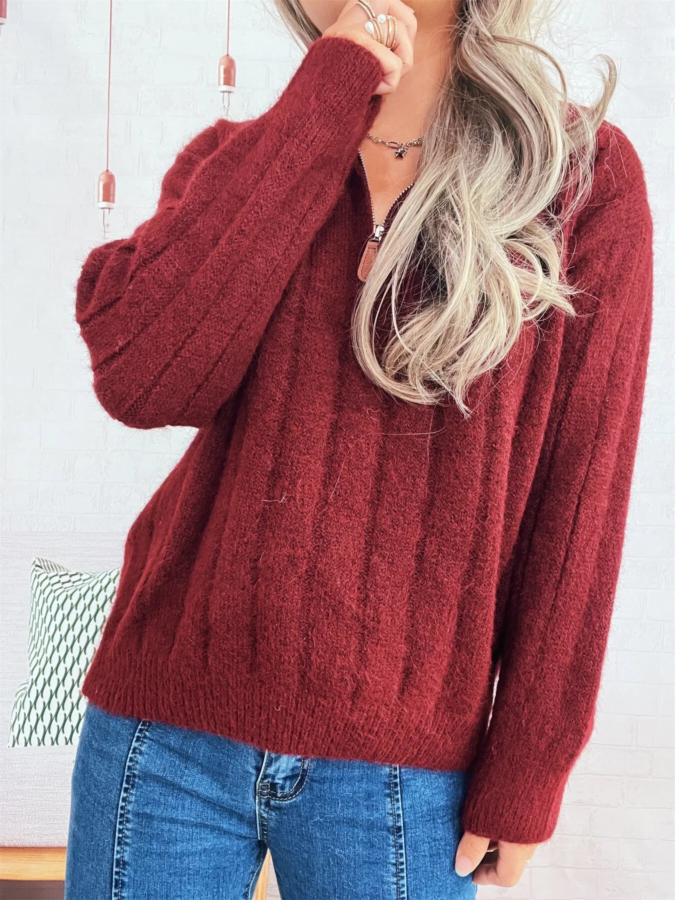 Classic Textured Vertical Ribbed Knit Quarter-Zip Pullover Sweater Sweaters AwRans Premium b85551de05134c3c8b9712d5d66bfdfa-Max-Origin