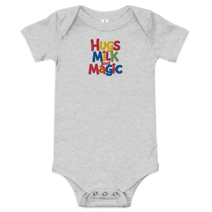 Hugs Milk And Magic | Embroidered Baby Short Sleeve One Piece - AwRans Clothing