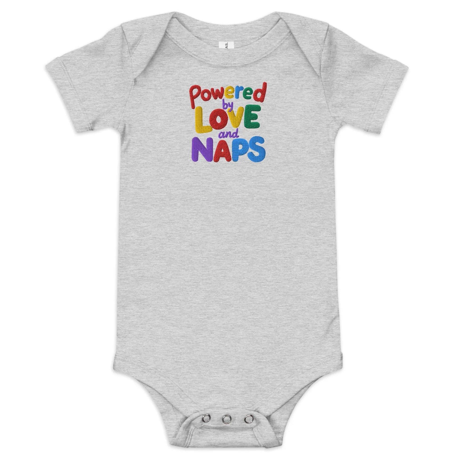 Powered By Love And Naps | Embroidered Baby Short Sleeve One Piece - AwRans Clothing