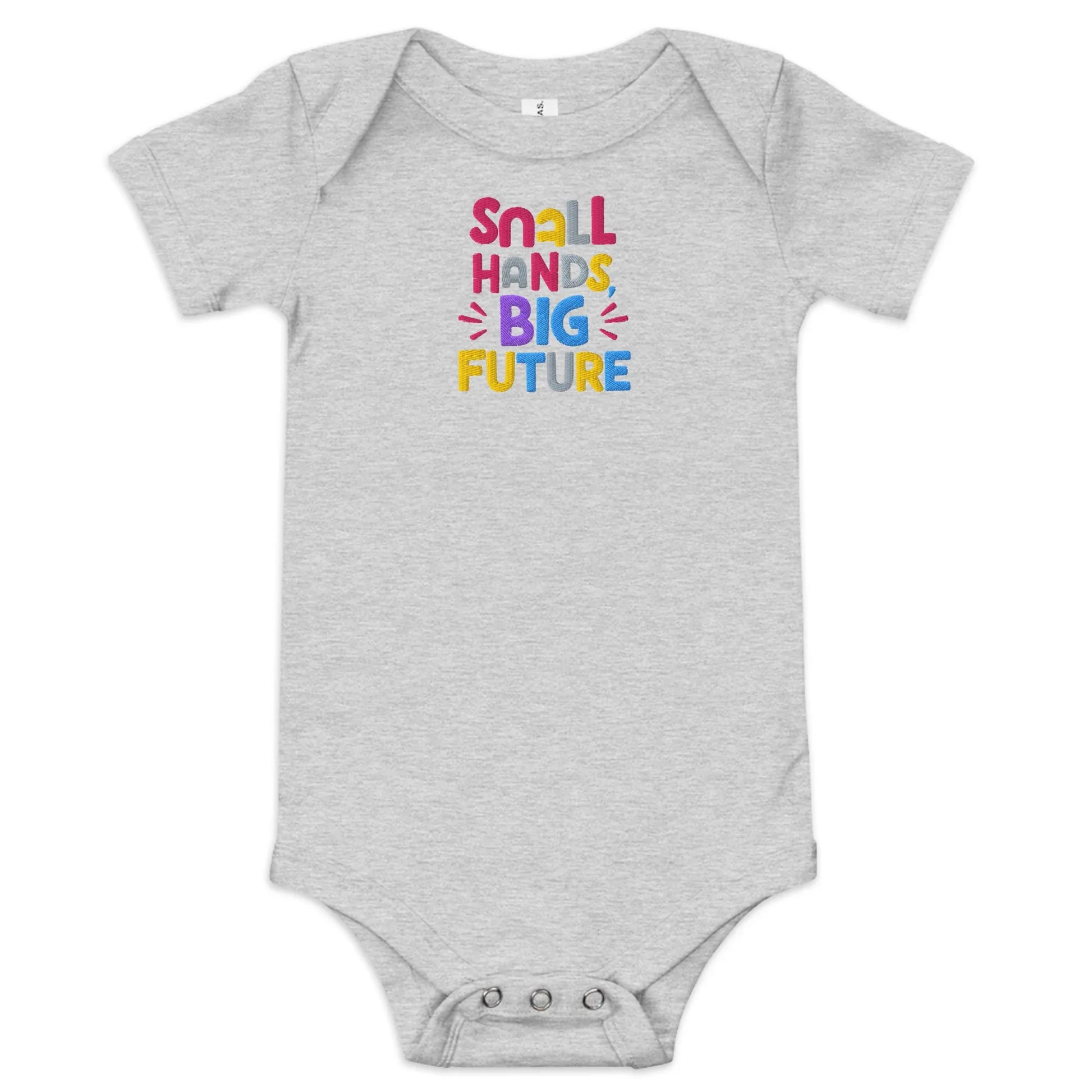 Small Hands Big Future | Embroidered Baby Short Sleeve One Piece - AwRans Clothing