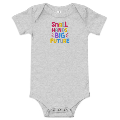Small Hands Big Future | Embroidered Baby Short Sleeve One Piece - AwRans Clothing