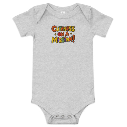 Cuteness On A Mission | Embroidered Baby Short Sleeve One Piece - AwRans Clothing