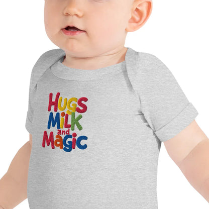 Hugs Milk And Magic | Embroidered Baby Short Sleeve One Piece - AwRans Clothing