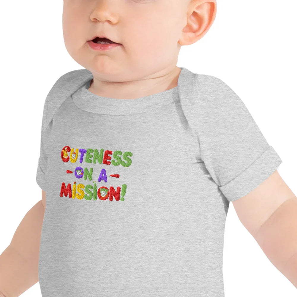 Cuteness On A Mission | Embroidered Baby Short Sleeve One Piece - AwRans Clothing