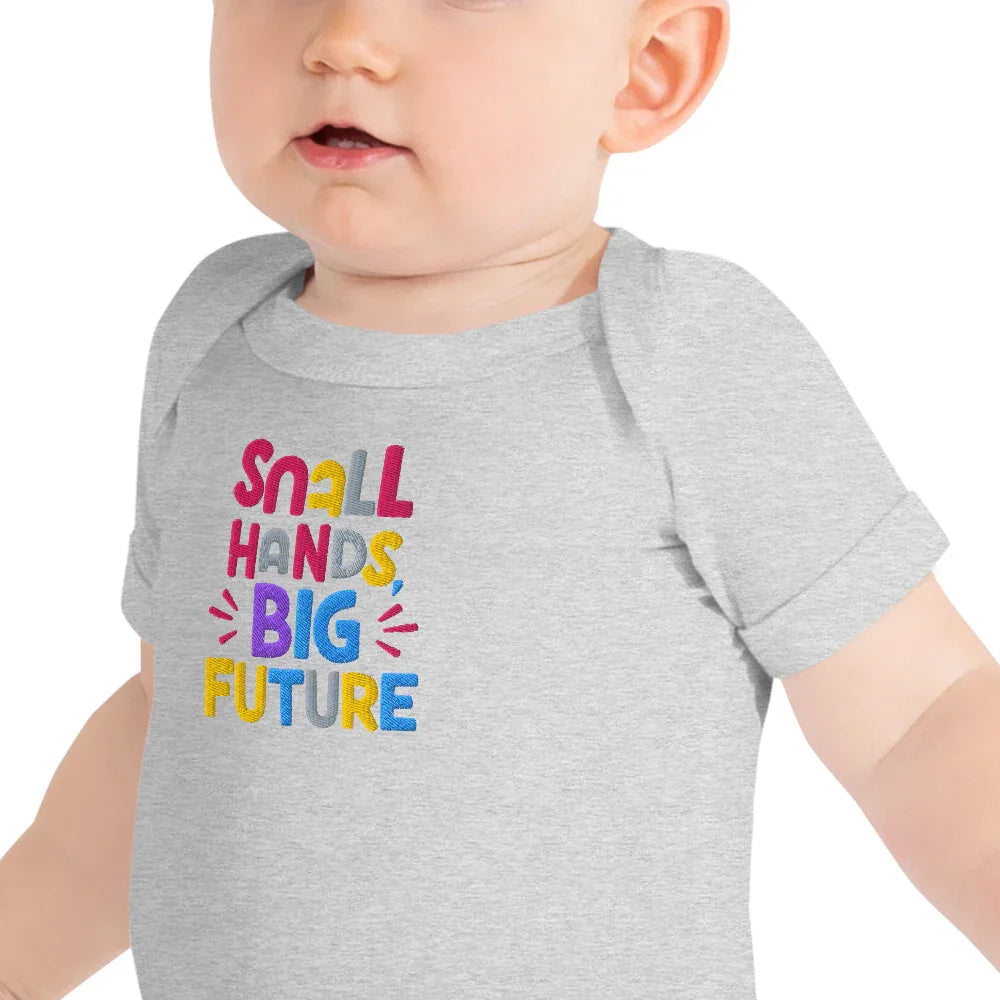 Small Hands Big Future | Embroidered Baby Short Sleeve One Piece - AwRans Clothing