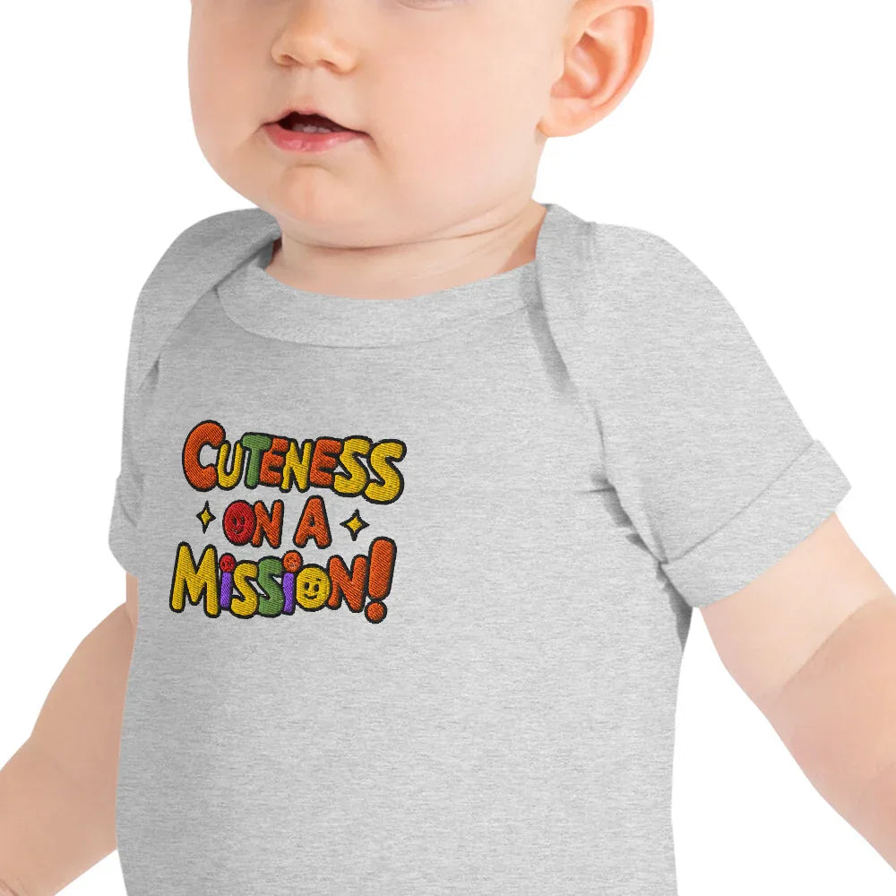 Cuteness On A Mission | Embroidered Baby Short Sleeve One Piece - AwRans Clothing
