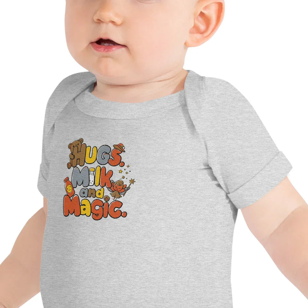 Hugs Milk And Magic | Embroidered Baby Short Sleeve One Piece - AwRans Clothing