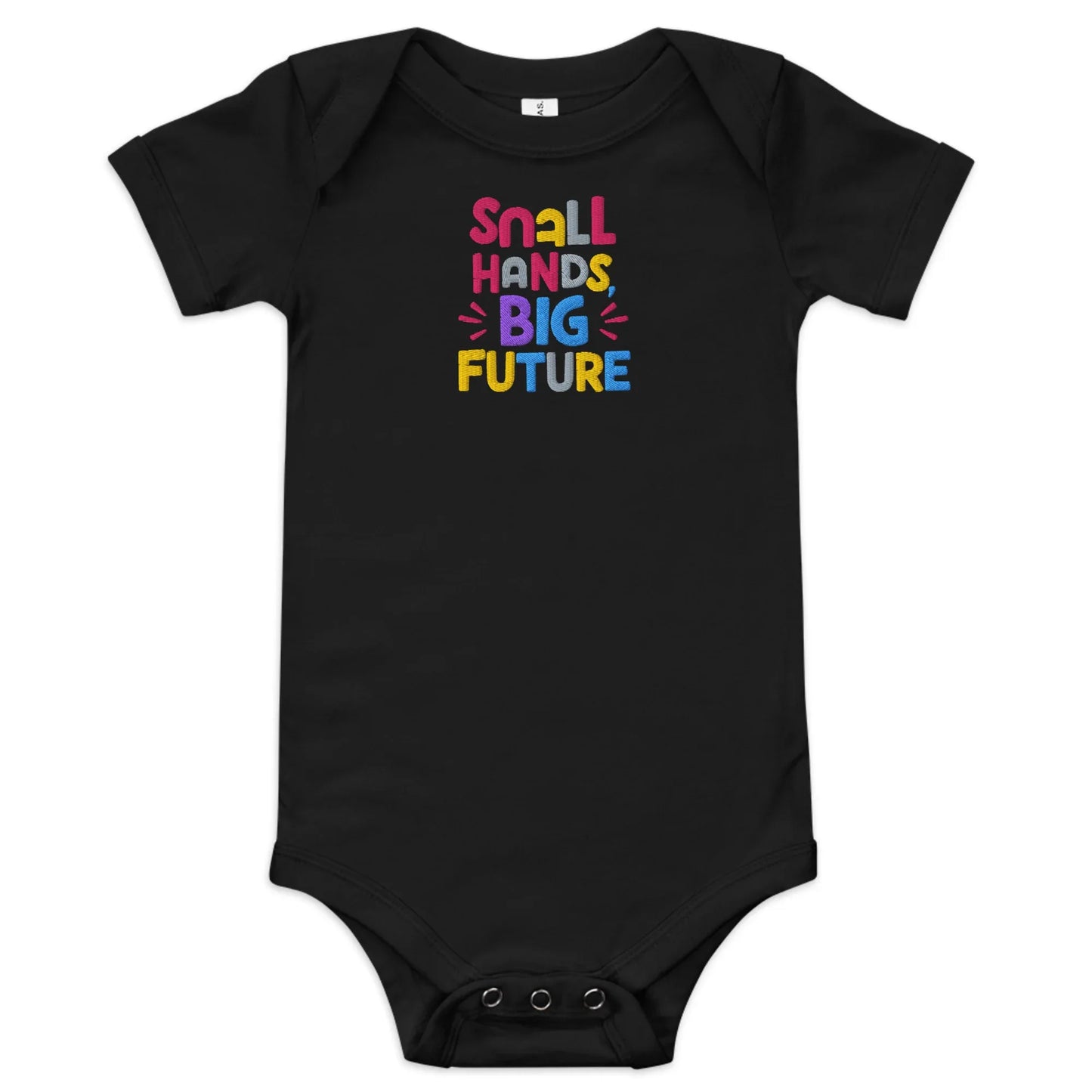 Small Hands Big Future | Embroidered Baby Short Sleeve One Piece - AwRans Clothing