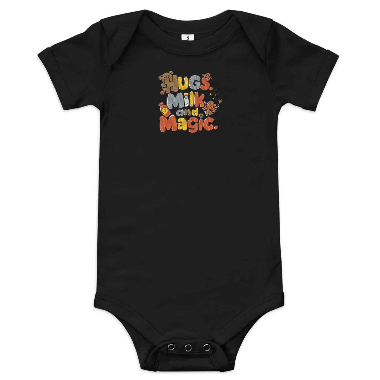 Hugs Milk And Magic | Embroidered Baby Short Sleeve One Piece - AwRans Clothing